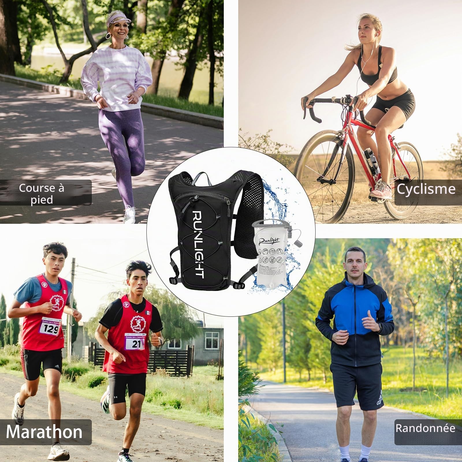 Runlight Gilet de course pour homme et femme, sangles de poitrine réglables, gilet d'hydratation avec bouteille d'eau de 1500 ml