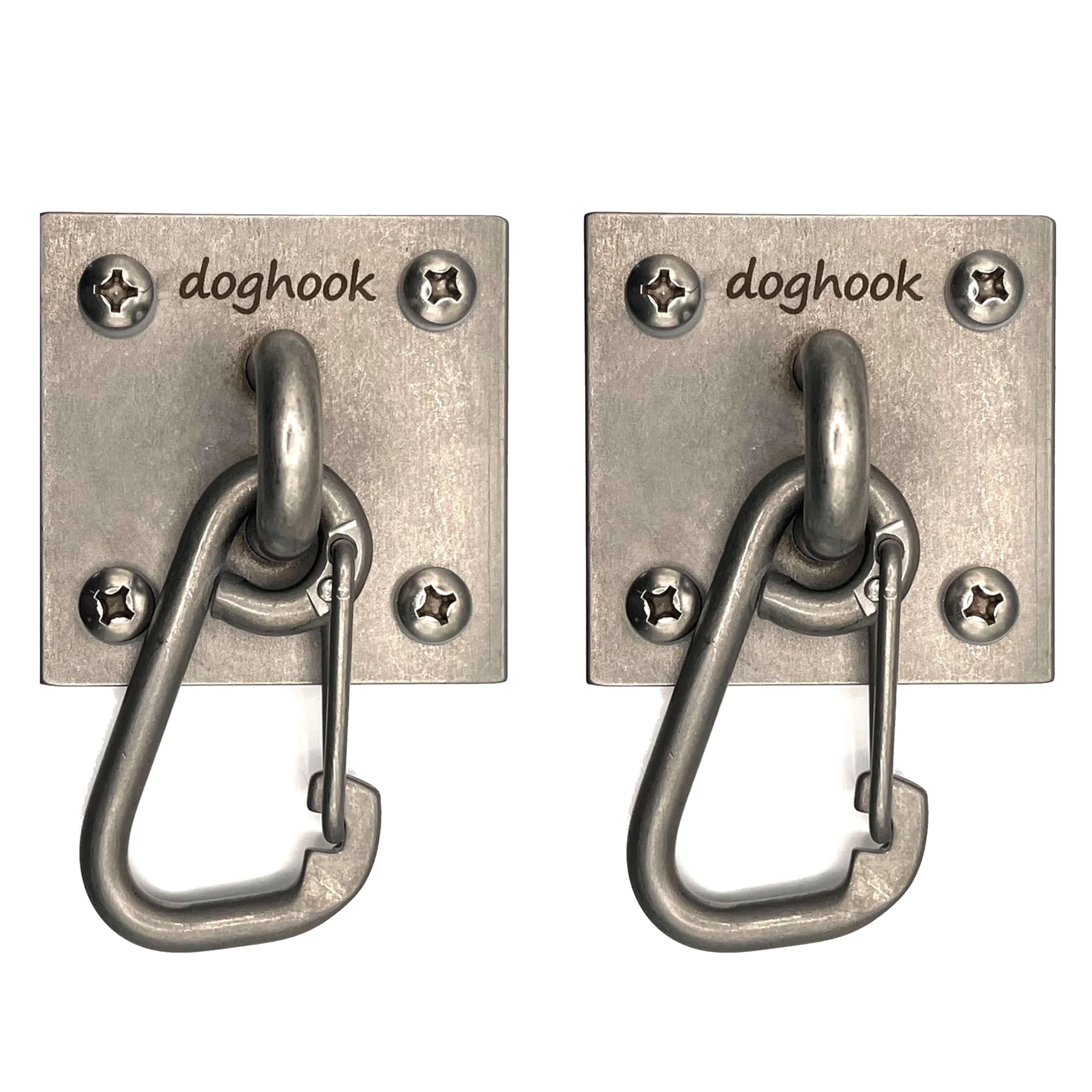Canine Hitch- Secure Dog Leash Parking Wall Large Hook with Clip 2 Pack - Tie Out Stainless Steel & ABS Mounting Plate for Strength - Practical Lead Management for Home & Business