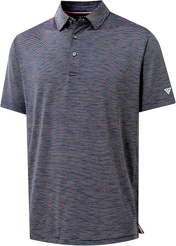 M MAELREG Golf Shirts for Men Print Performance Moisture Wicking Dry Fit Heather Stripe Collared Mens Polo Shirt Short Sleeve