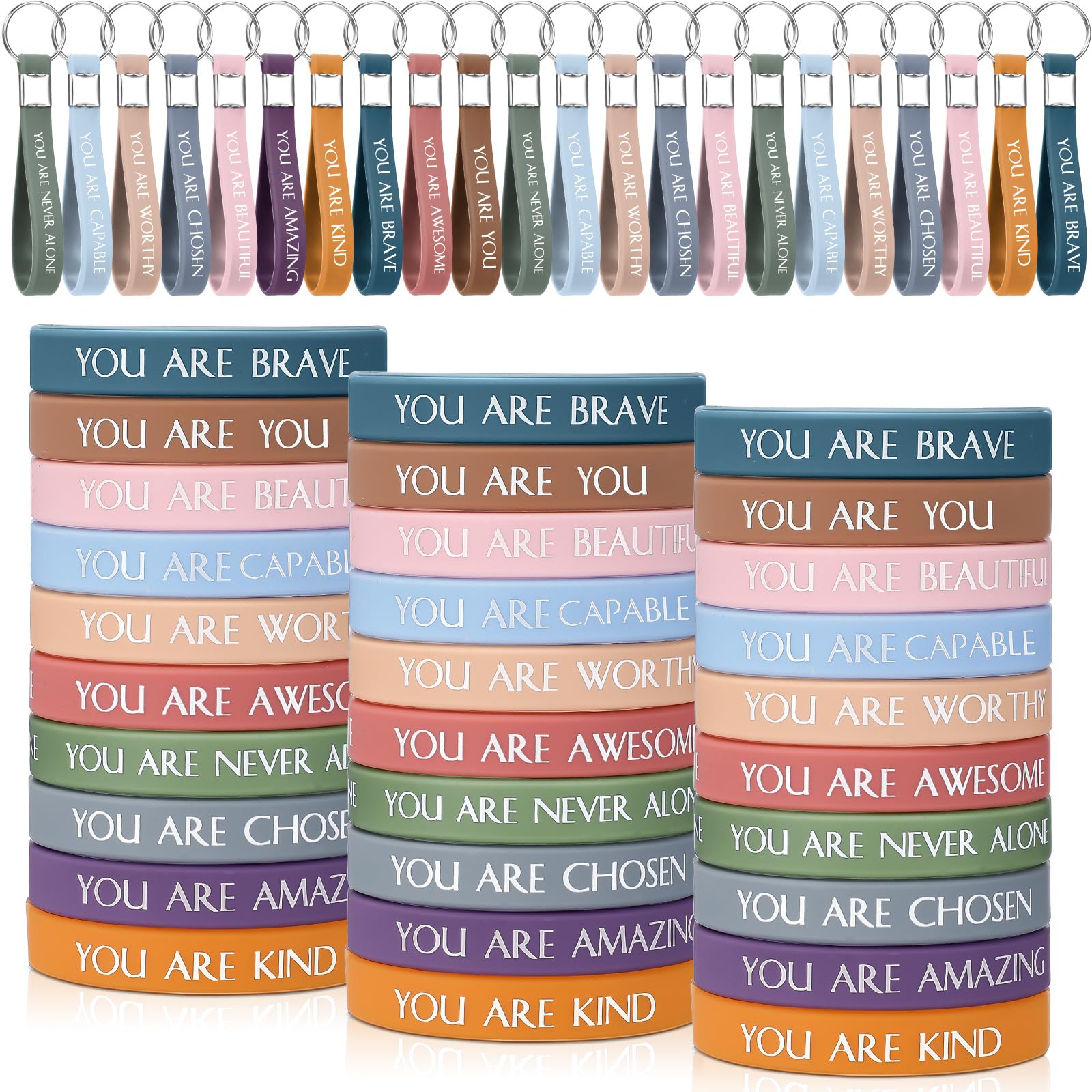 Sratte 60 Pcs Motivational Wristbands Employee Appreciation Gifts Social Worker Inspirational Keychains Bulk Mental Health Gifts Adult Party Favors
