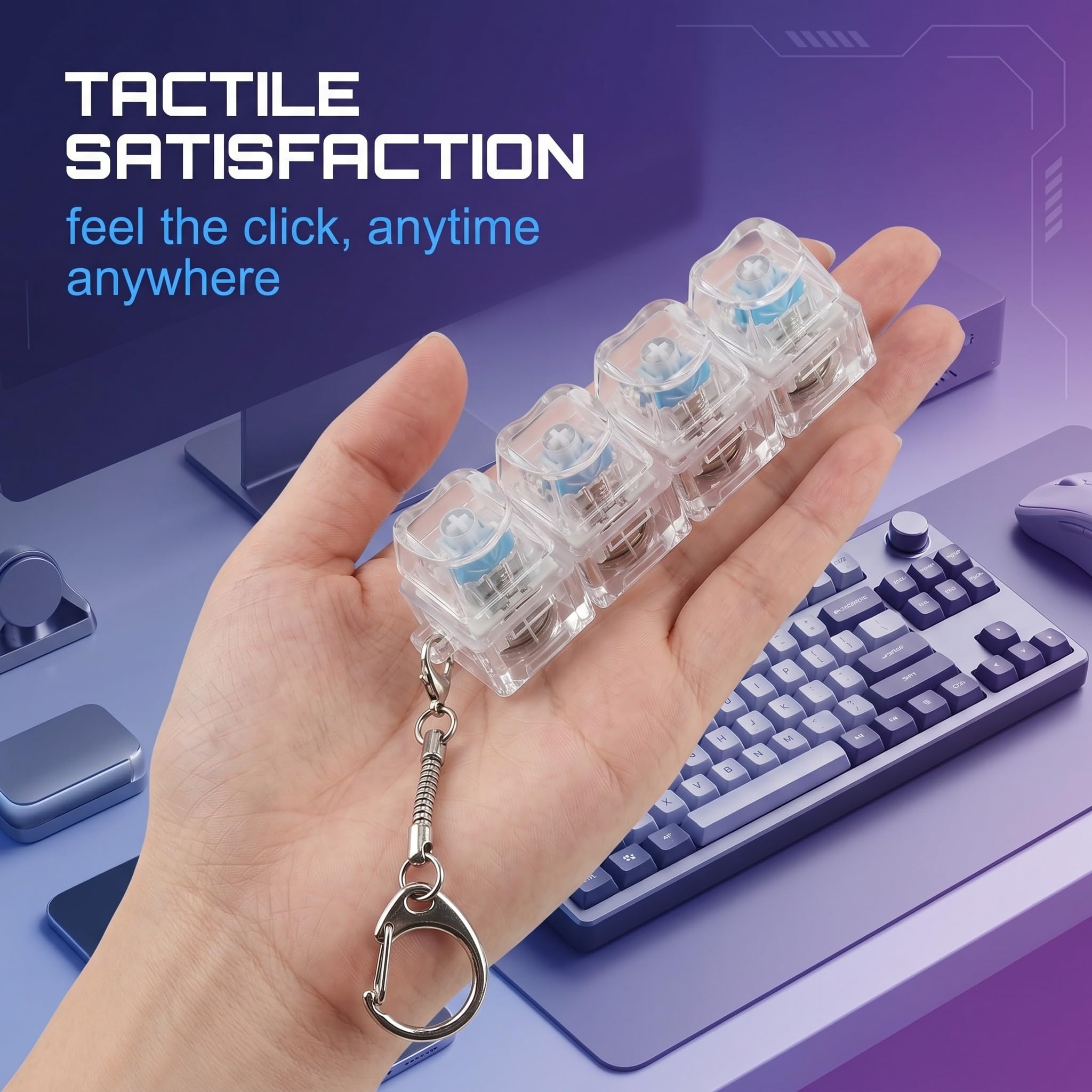 Pack De 2 Teclados Antiestrés Con 4 Teclas – Llavero Fidget Con Clic Mecánico Para Aliviar El Estrés