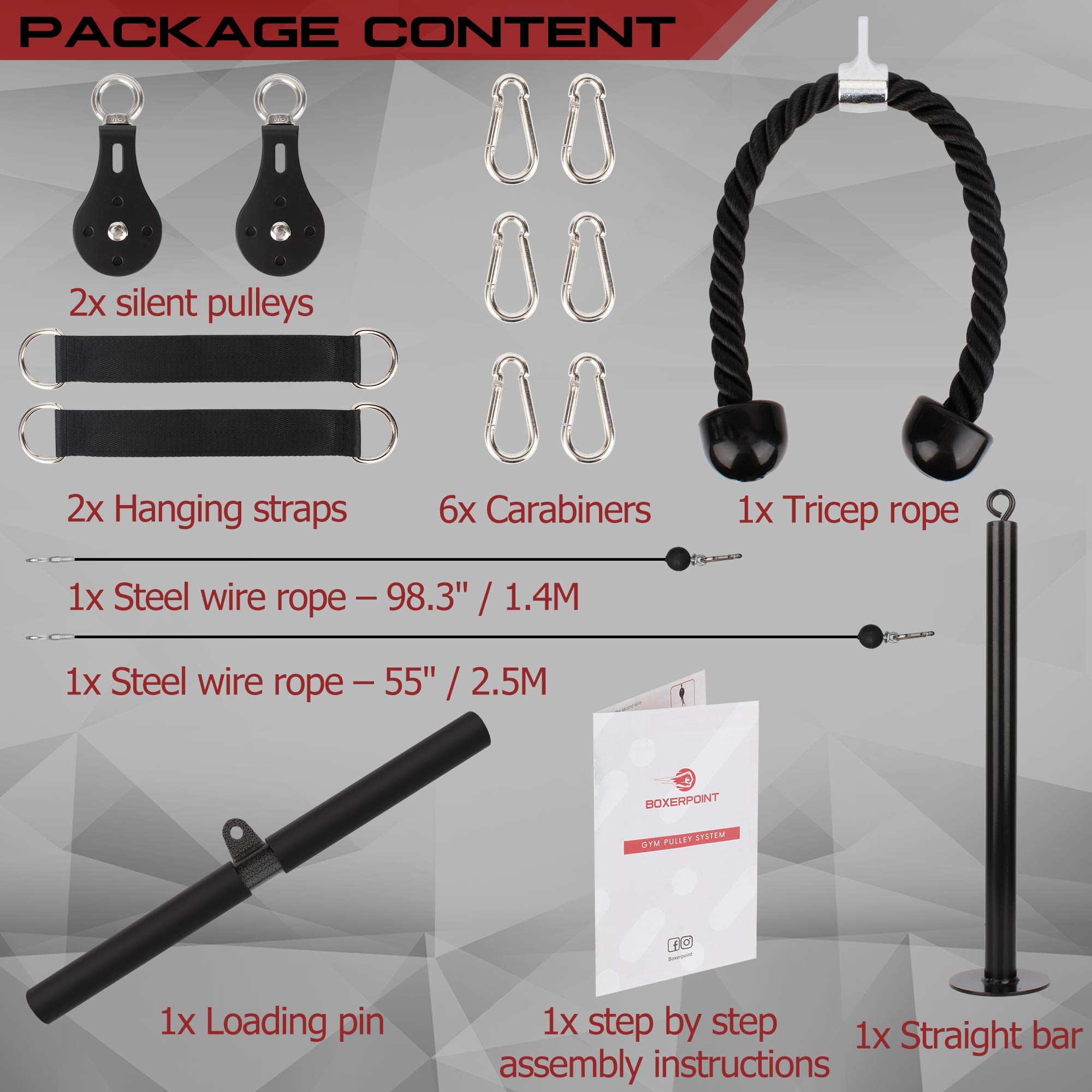 BOXERPOINT Complete Pulley System Gym for Home 2 Pulleys with More