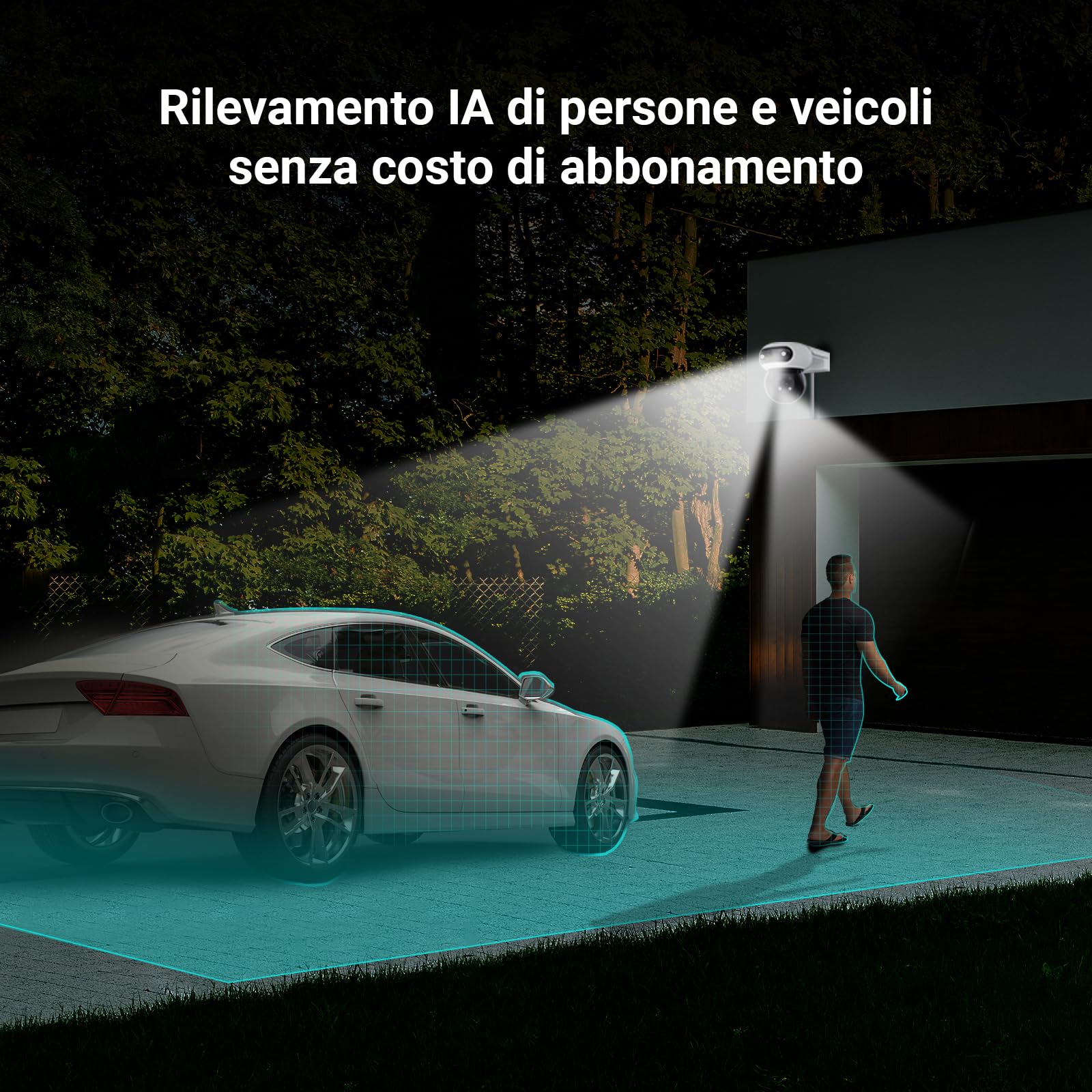 EZVIZ 8MP (4MP+4MP) Telecamera WiFi Esterno con Doppia Lente, Telecamera per Esterni a 360°, Visione Notturna a Colori, Rilevamento Persone/Veicoli, Audio Bidirezionale, Impermeabile, C90 Dual