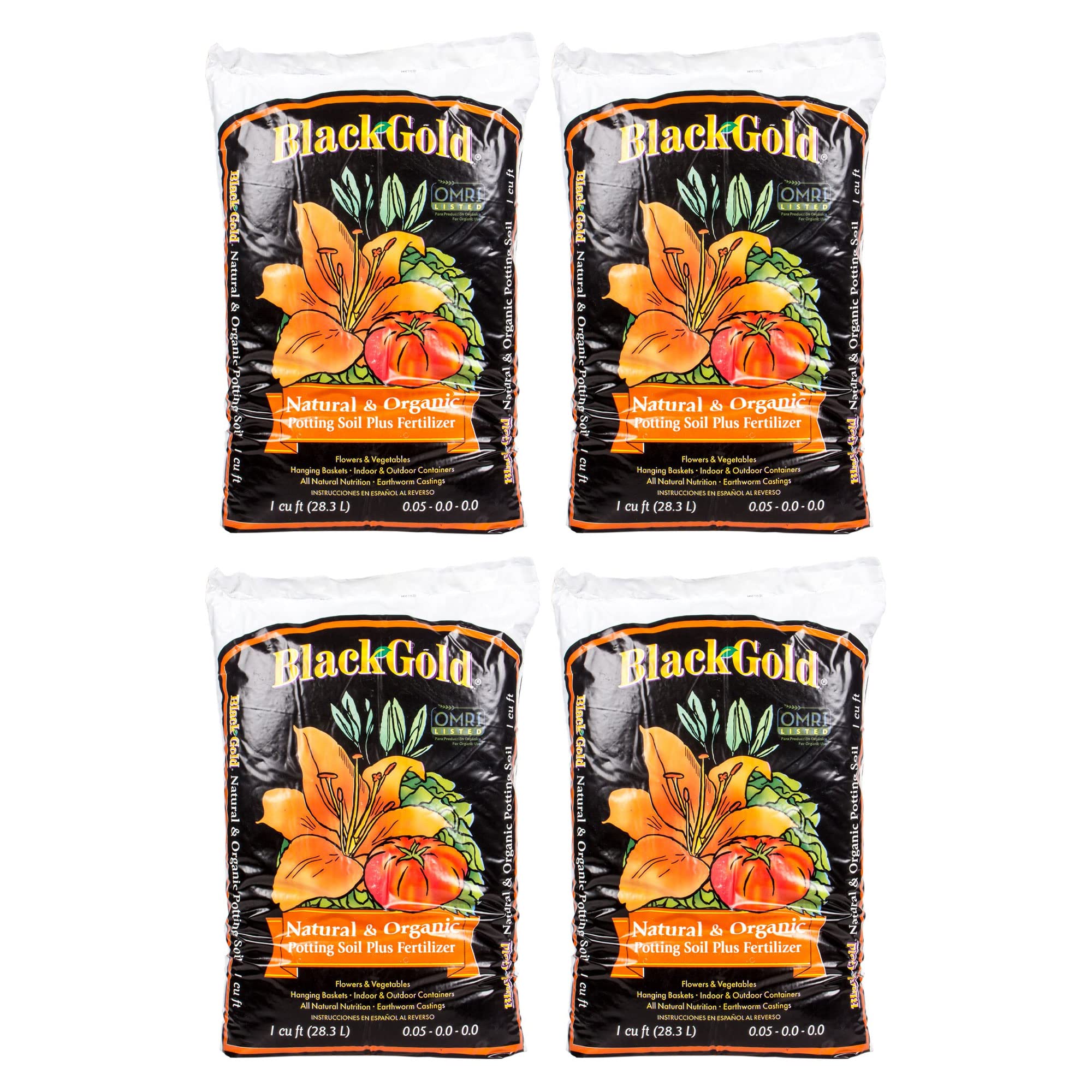 SunGro Black Gold All Purpose Natural and Organic Potting Soil Fertilizer Mix for House Plants, Vegetables, Herbs and More, 1 Cubic Feet Bag (4 Pack)