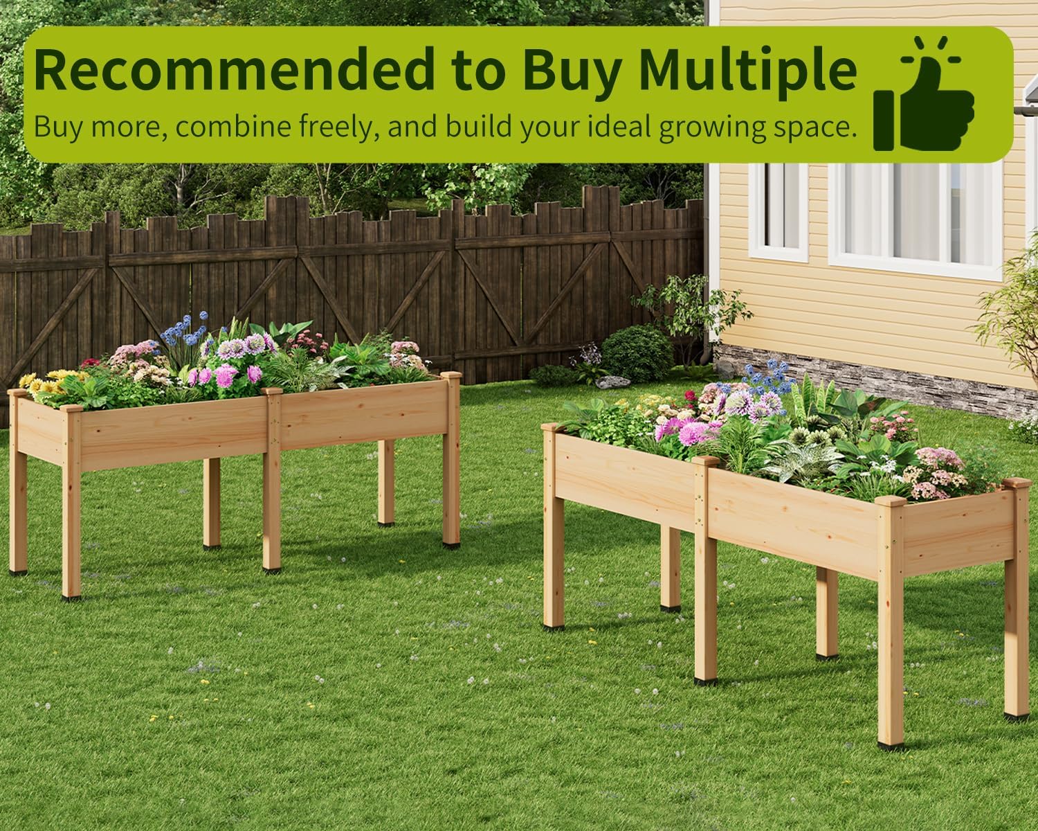 Wood Raised Garden Bed, 72x24x30in Elevated Wooden Planter Box with Legs Standing Growing Bed for Backyard, Patio, Balcony with Bed Liner, 200 Pound Capacity