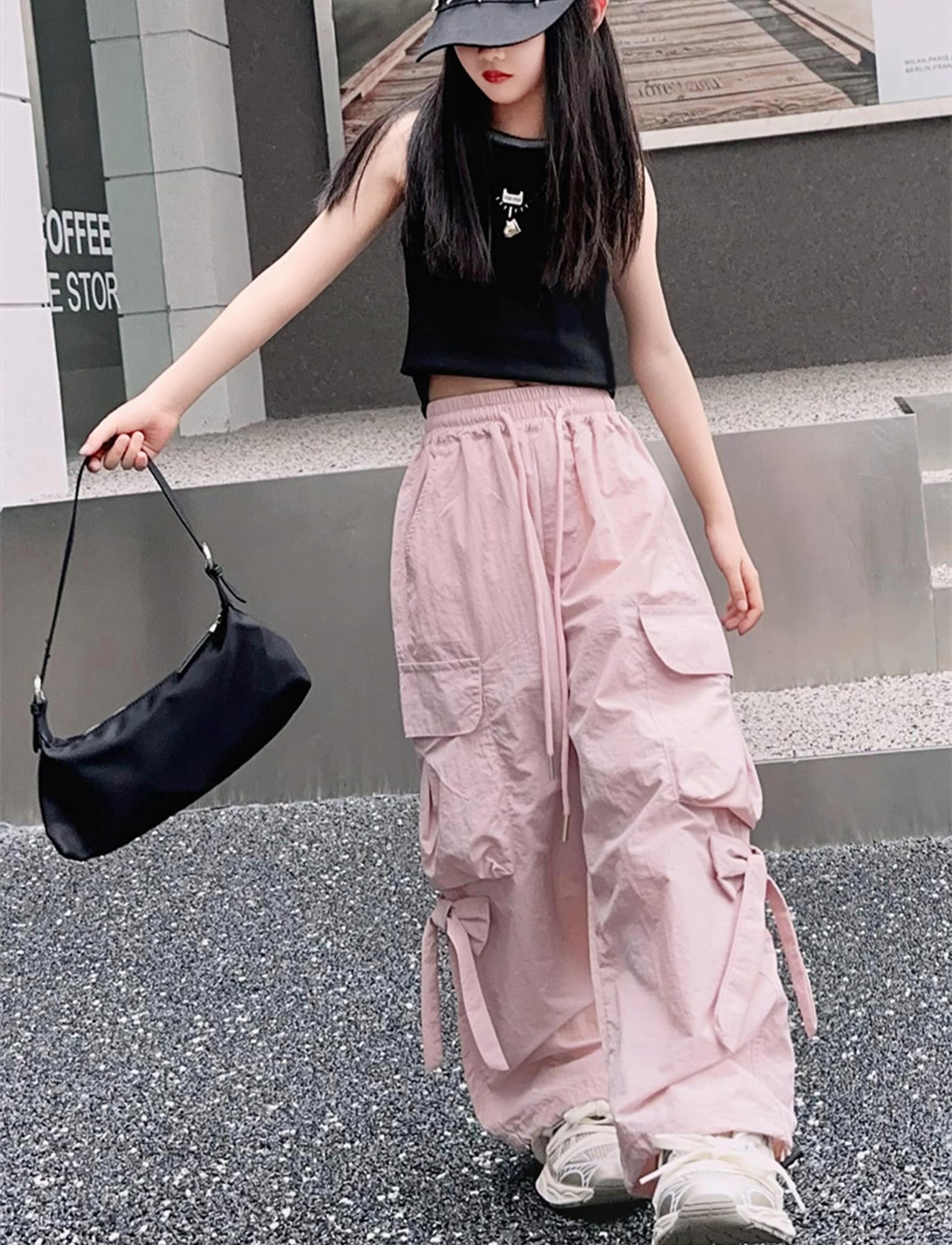 SEAUR Cargo Hose Mädchen Freizeithose Baggy Hip Hop Hose mit Gummibund Schleife Leicht Dünn Sommerhose 4 Taschen Freizeit Streetwear Kinder 5-14 Jahre