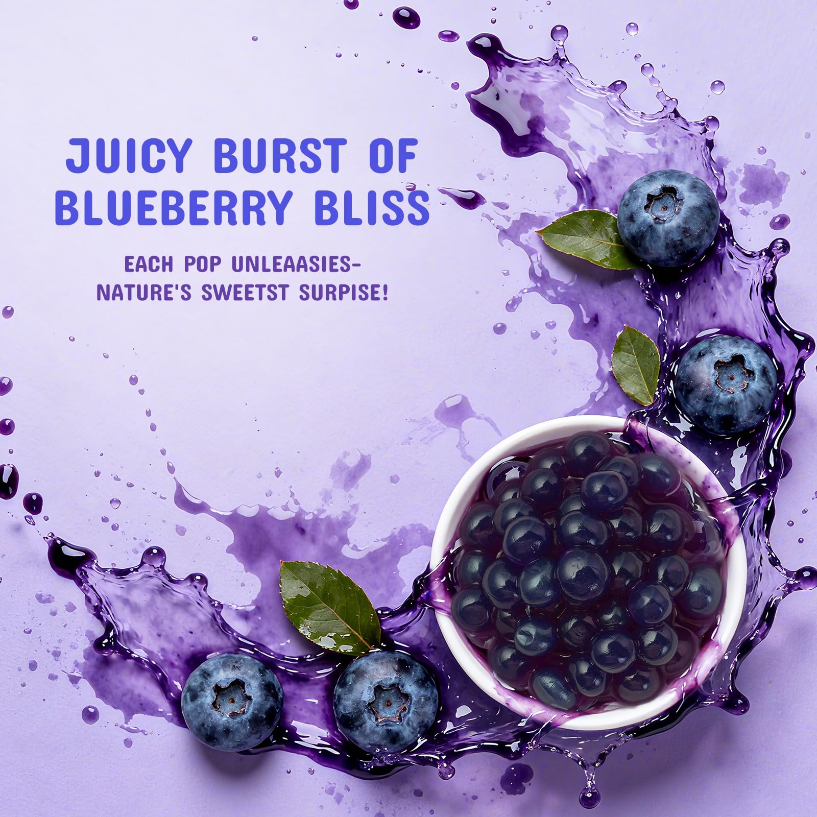 Soeos Blueberry Popping Boba Pearls, 550g (1.2lbs), Bursting Juice Balls for Bubble Tea, Frozen Yogurt, Desserts & Drinks – Ready-to-Eat