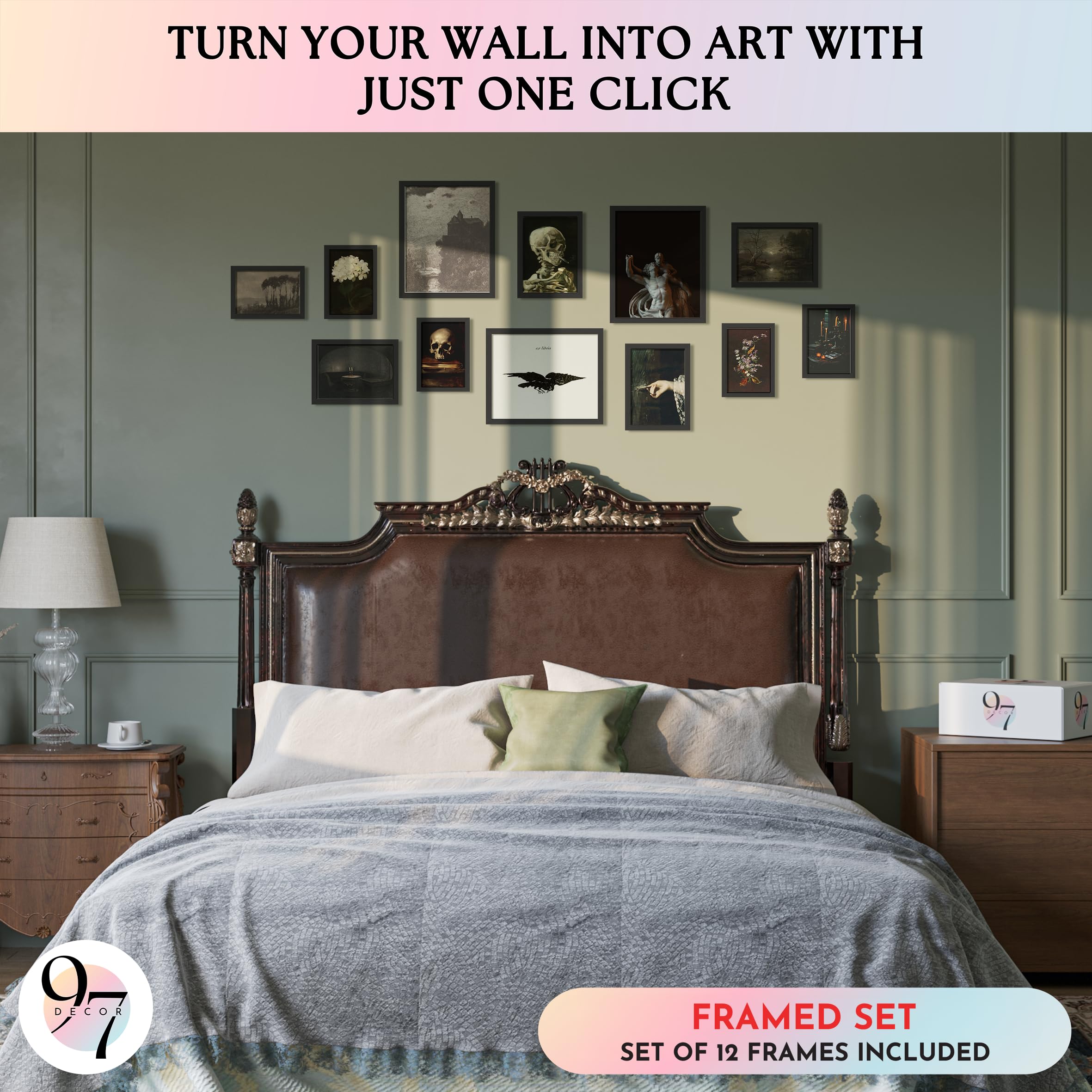 97 Decor Dark Academia Decor For Bedroom - Gothic Home Decor Aesthetic, Moody Dark Academia Wall Art, Vintage Halloween Posters For Room Aesthetic, Spooky Gothic Pictures Goth Decorations (UNFRAMED): Dark Academia BLACK FRAMED