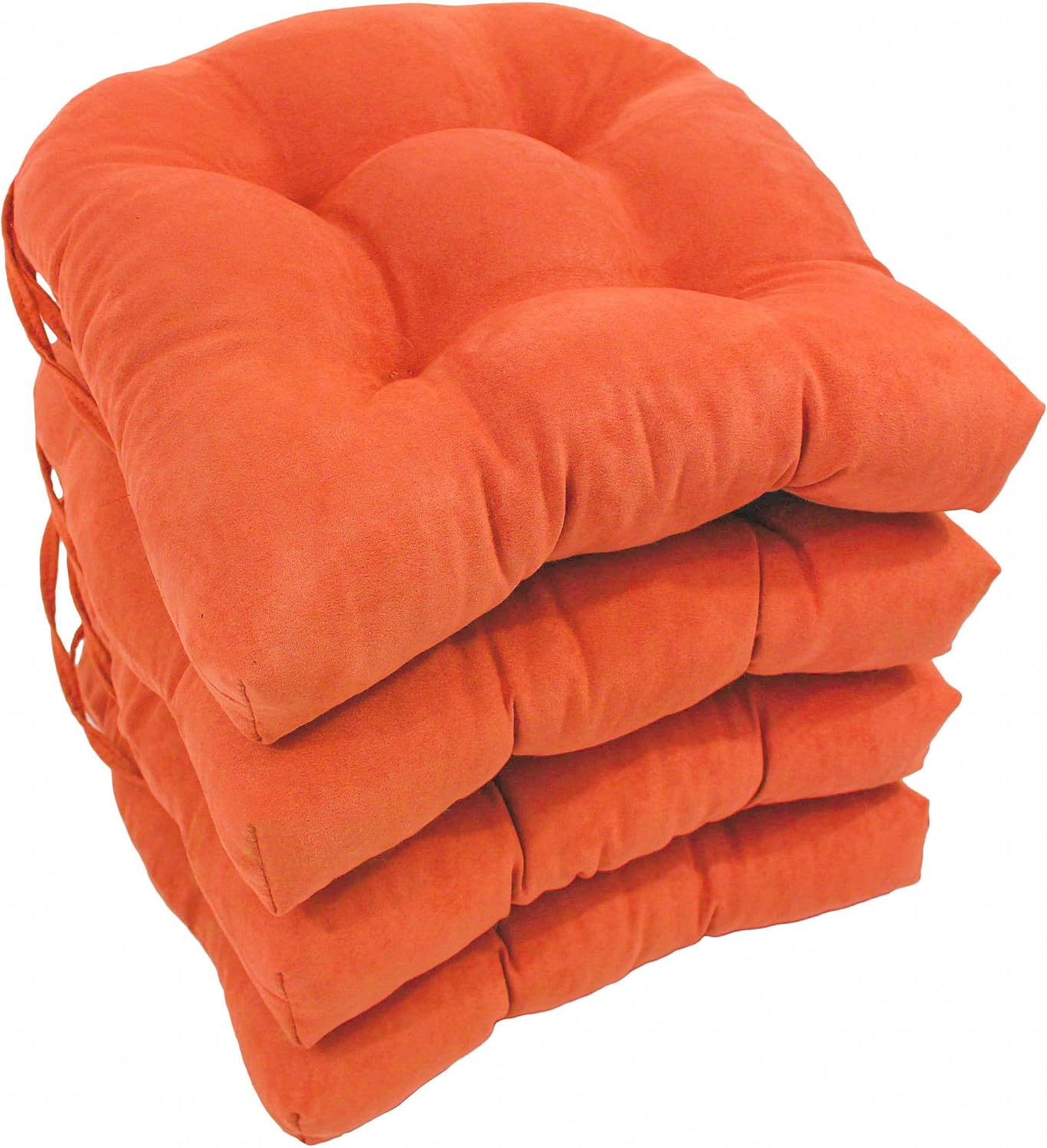 Blazing Needles Solid Microsuede U-Shaped Tufted Chair Cushions (Set of 4), 16", Hunter Green