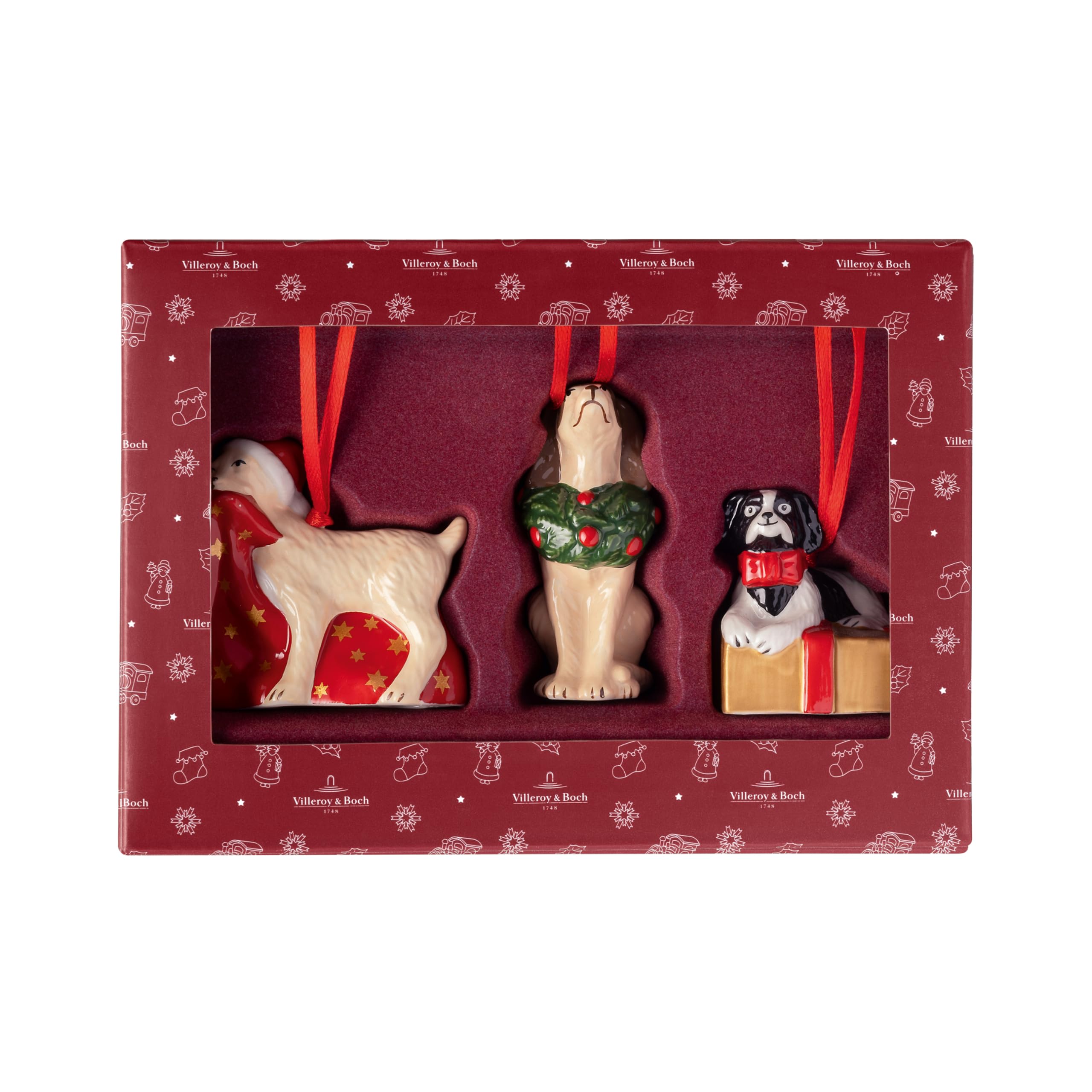 Villeroy & Boch – Nostalgic Ornaments 3-piece dogs ornament set, 5 x 5 x 7.5 cm, hard porcelain figurines as tree decorations or pendants, multicoloured
