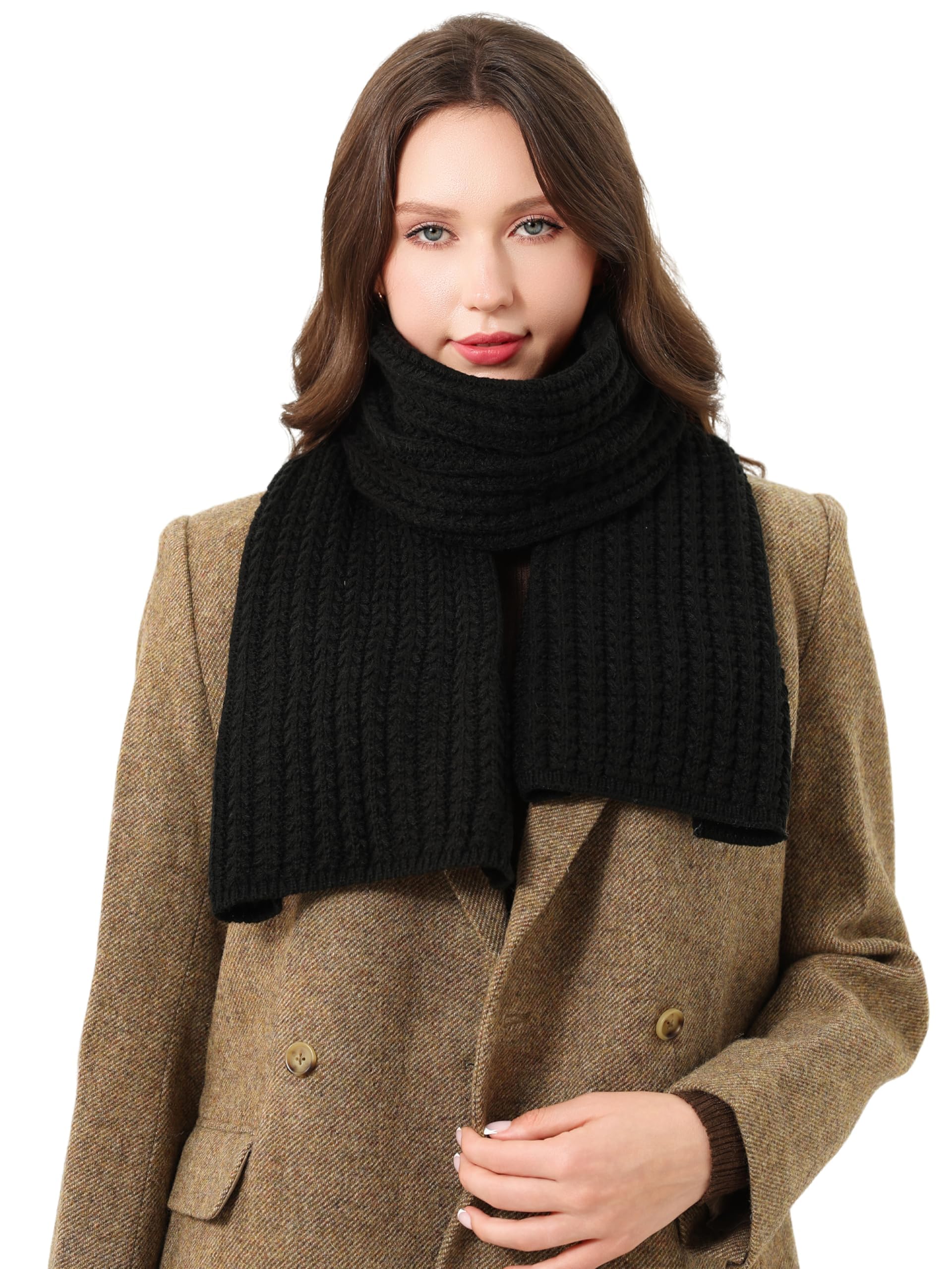 DonDon scarf for women uk winter scarf knitted scarf - Black