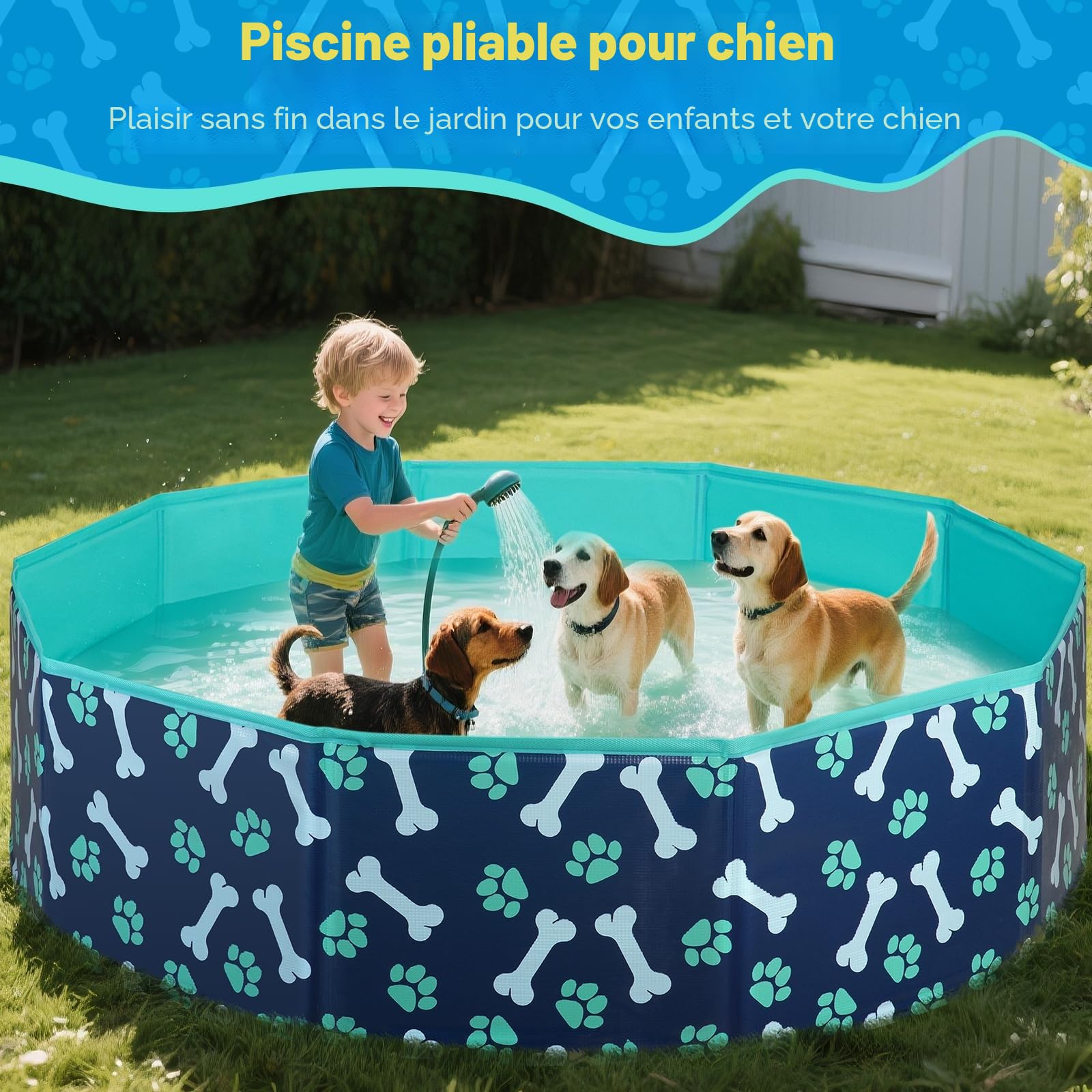 HaoVrisn Piscine pour Chien Pliable, Piscine pour Animaux Extérieur Bassin pour Grands Petits Chiens,PVC épais et Antidérapant Piscine Enfant et Animaux (120x30CM)