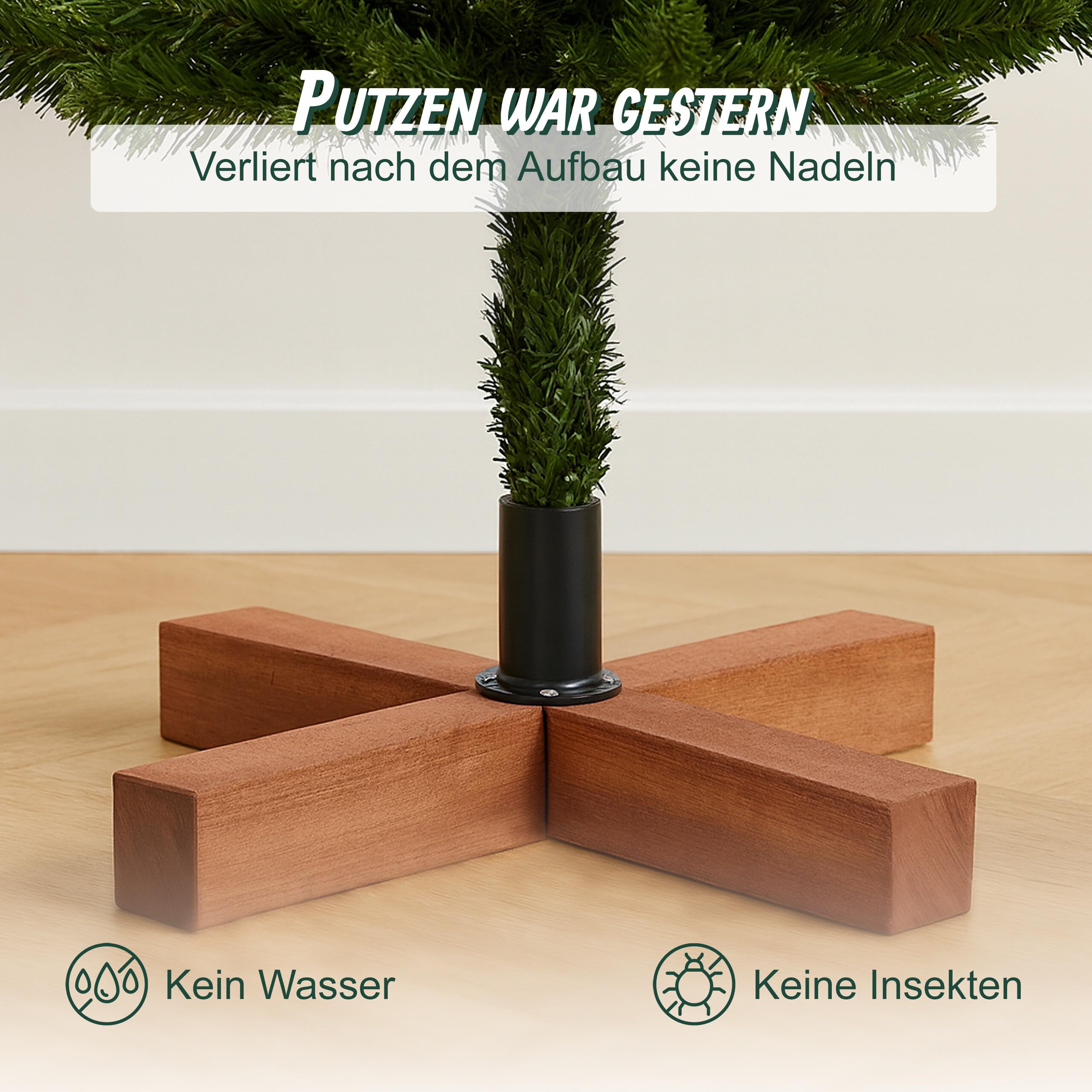 Relaxdays künstlicher Weihnachtsbaum, 210 cm, Spritzguss & PVC Nadeln, Holzständer, Tasche, Tannenbaum naturgetreu, grün