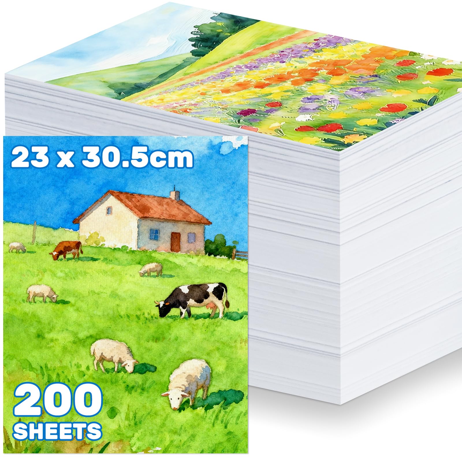 OSIMIG 200 Sheets Watercolour Paper Bulk, 110 lb/230 GSM Cotton Cold Press A4 Water Colour Paper for Students Adults Artists Drawing Watercolor Painting, Art Supplies, 23 x 30.5cm