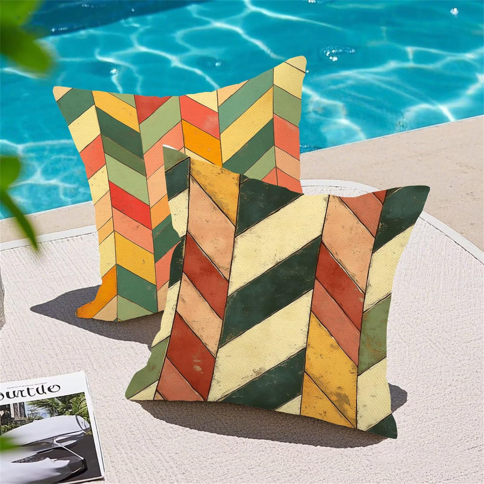Juego de 4 Fundas Cojines Verano Geometría 80 x 80 cm Fundas Cojines, Decoración Moderna Cojin Exterior, para Sofá salón Coche Cama Sillas Decoración, Cuadrado Terciopelo Sofá Cojín Exterior m-488