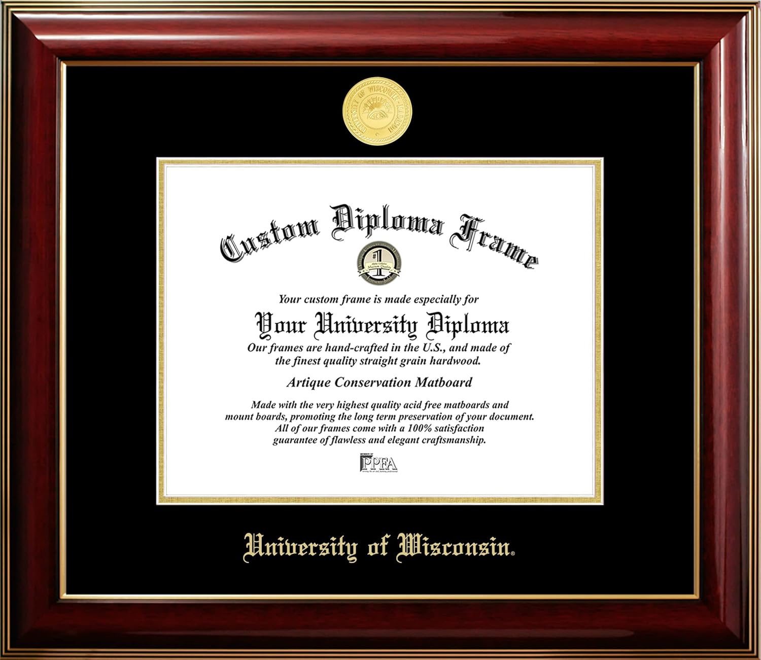 Campus Images Wisconsin Badgers 10w x 8h Classic Mahogany Gold Embossed Diploma Frame