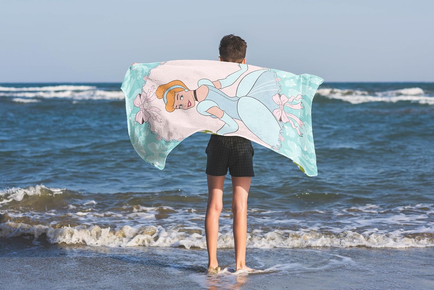 Jay Franco Kids Beach Towel - 100% Cotton Super Soft Absorbent Bath Towel, 28" x 58" Inch Lightweight for Travel, Official Licensed Product, Green - Princess Cinderella