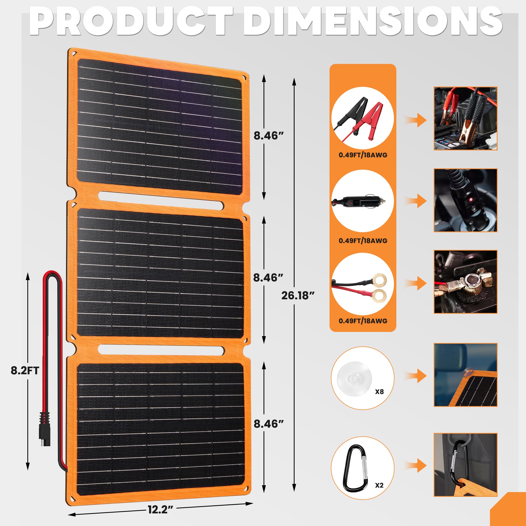 FieryRed Caricatore e manutenzione per pannello solare da 12 V, caricabatterie e mantenitore portatile impermeabile per auto, camion, camper, con spina per accendisigari e clip a coccodrillo (30 W)