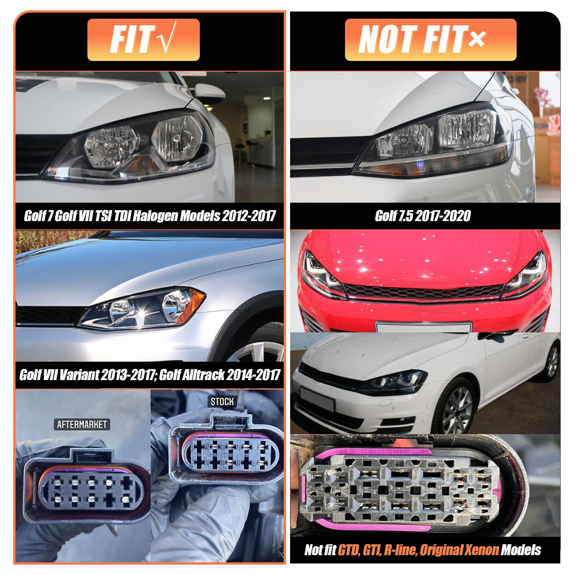 VLAND Pełny reflektor LED do Golf 7 Golf MK7 TSI TDI halogen 2012-2016 [Nie dla GTI/GTD/Xenon/Golf 7.5] z sekwencyjnym wskaźnikiem kierunku - czerwony