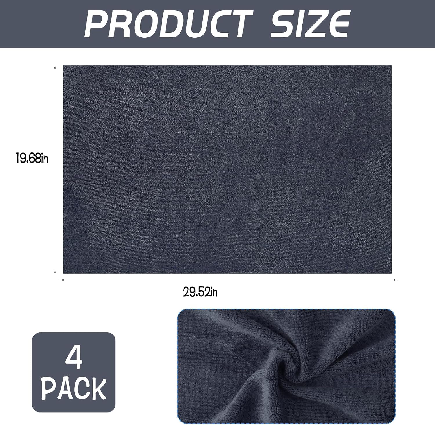 4 Pack Extra Large Microfiber Cleaning Cloths 20"x30", Lint-Free Reusable Towels for Home, Glass, Windows, Office, Kitchen, Bathroom – Gray thumbnail