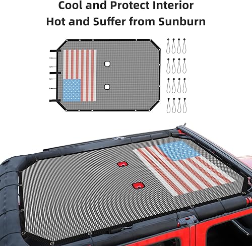 Miniatura 3 de RT-TCZ Parasol para Wrangler JK de malla superior para Jeep Wrangler JK JKU 4 puertas 2007-2017 bandera estadounidense negra y roja
