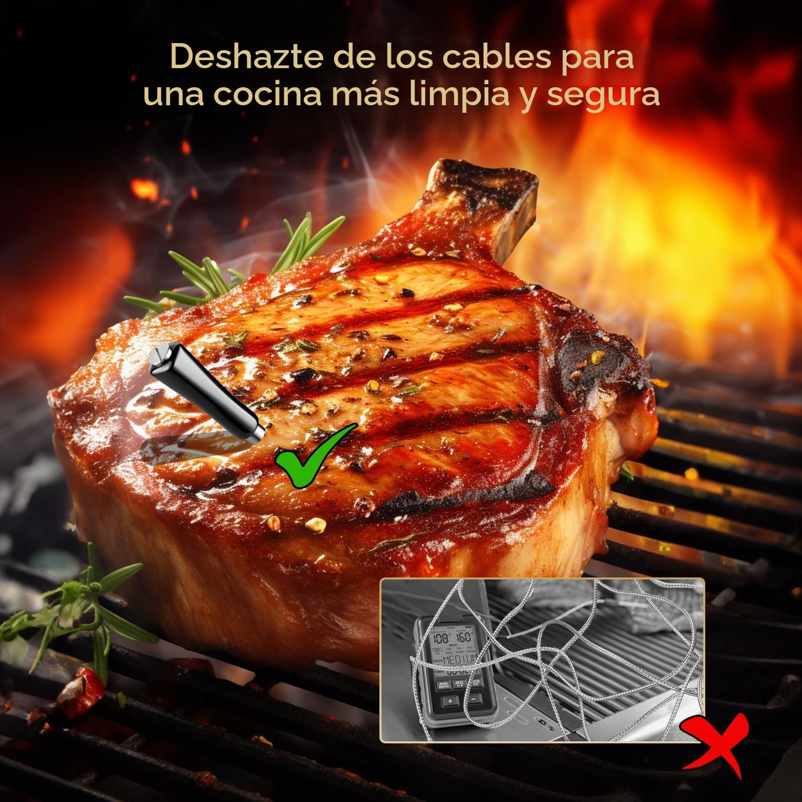 Inkbird INT-11P-B Termómetro para carne inalámbrico, termómetro para barbacoa | Control por aplicación con 91 m/300 pies, IP67, resistente al agua, termómetro para asar, para horno, barbacoa, ahumador