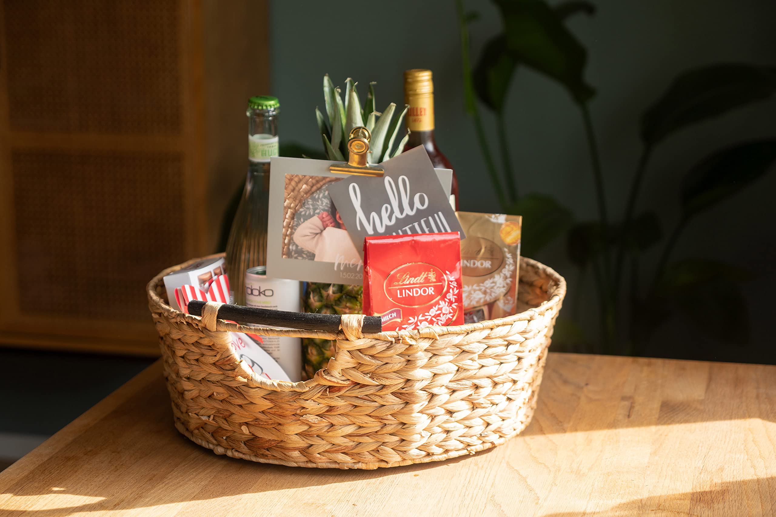 Decorasian Cesto portaoggetti intrecciato in giacinto d'acqua con manici - Cestino regalo BZW. Cestino regalo vuoto - Cesti regalo ideali da grandi a piccoli - 37 cm (DA-B0005)