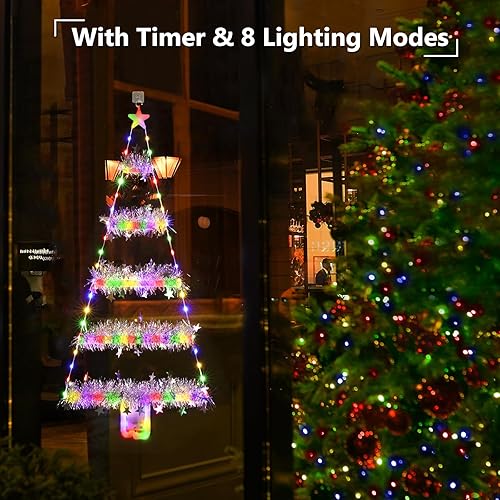 Miniatura 2 de Toodour Luces de decoración de Navidad, luces LED de escalera de 2.65 pies, luces multicolor para colgar en la pared de la ventana, funciona con