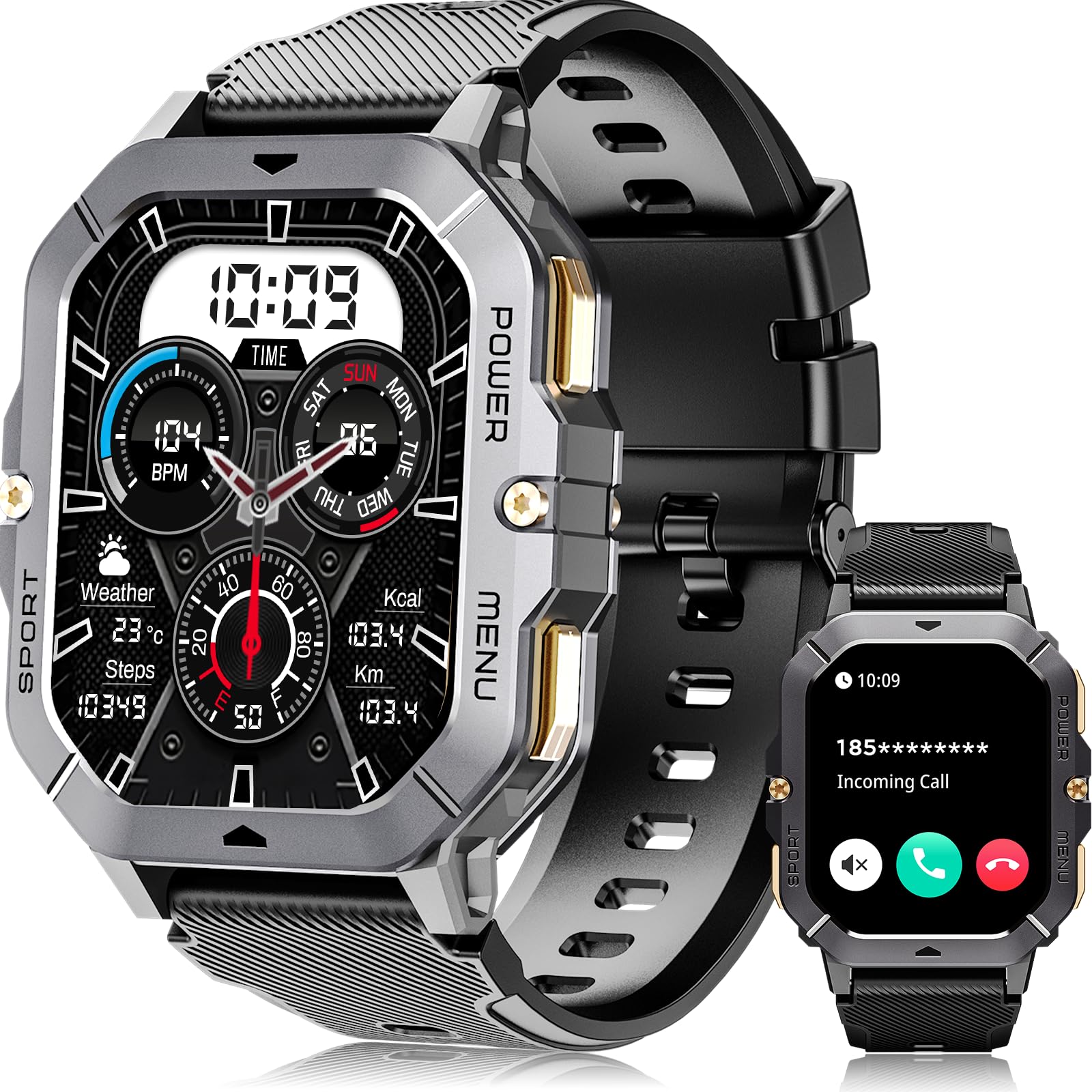 OUKITEL Reloj Inteligente Hombre, 2.02" Smartwatch Hombre con Llamadas Bluetooth, Smartwatch con Notificaciones de mensajes/Oxímetro/Pulsómetro, 100+ Modos Deportivos para Android iOS Impermeable 5ATM