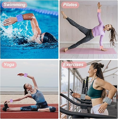 Miniatura 7 de PATIKIL Pesas de muñeca ajustables, 2 libras en total (1 libra cada una), pulseras de silicona para tobillo para mujeres y hombres para