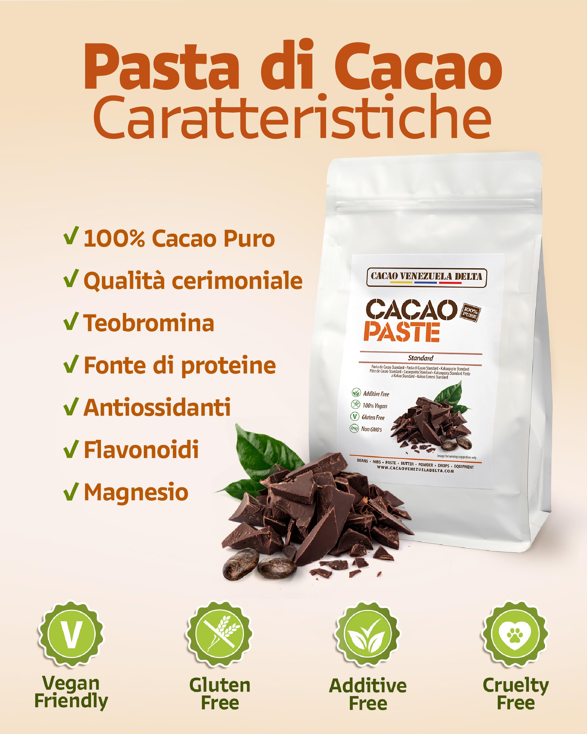 Cacao V Delta Massa di Cacao Pura 1.5kg - Pasta Cerimoniale Origine Ghana Cheto, Paleo, Vegano, Non Raffinato e Senza Glutine - Ideale per Cioccolatini, Dessert e Cibi Sani - Ricco di Antiossidanti