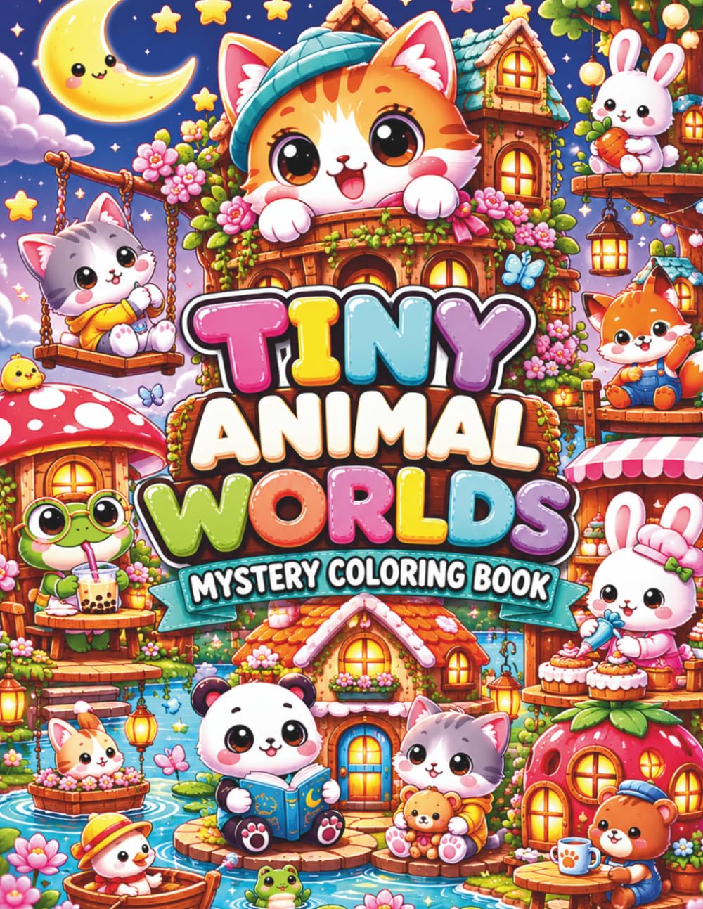 Tiny Animal Worlds Mystery Coloring Book: Bold and Easy Hidden Adventures with Cute Cozy Mini Animal Worlds for Teens and Adults