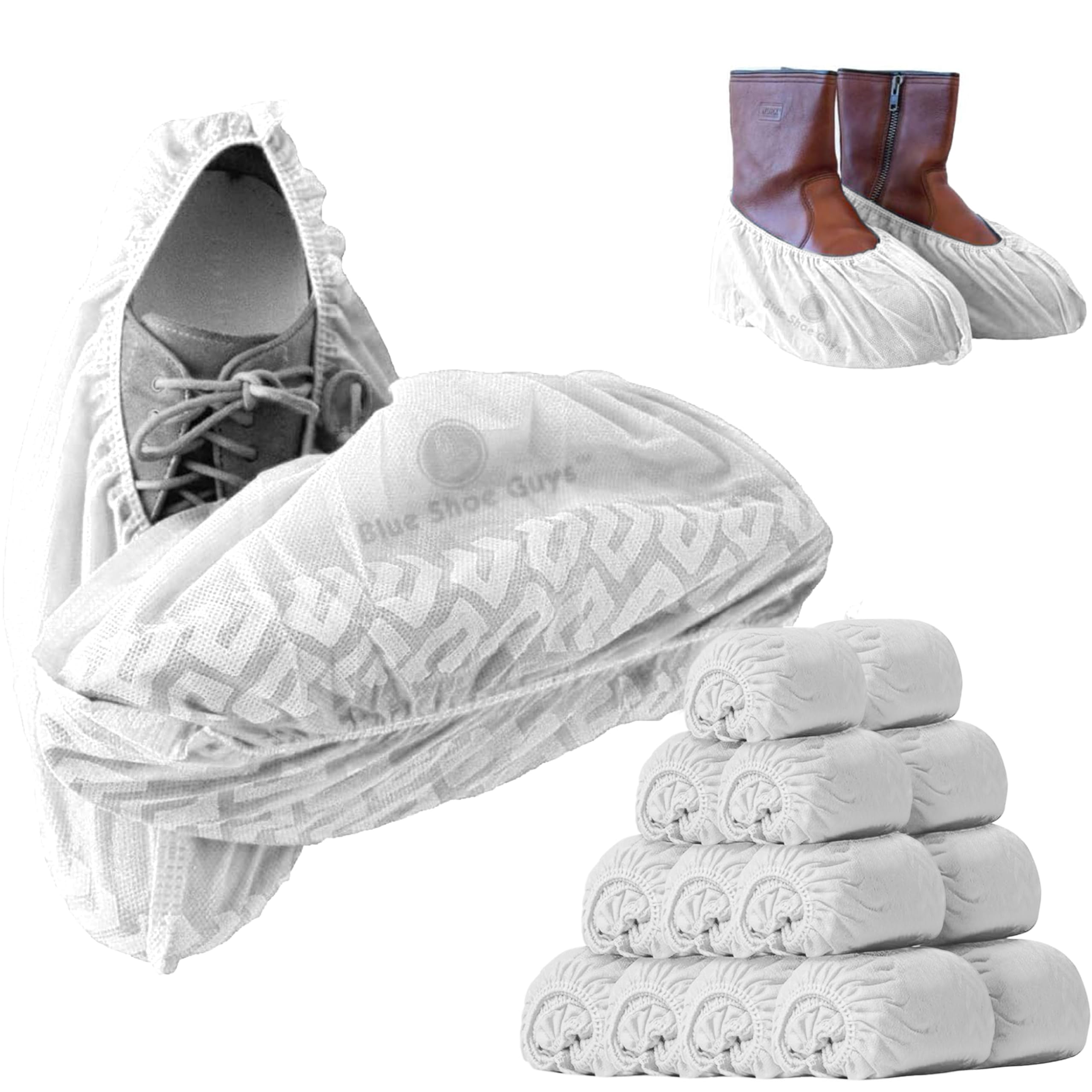 Premium Boot &amp; Shoe Covers Disposable Booties - 200 Pack - Durable, Non-Slip, Non-Toxic, Water Resistant, Recyclable Protectors for Indoor &amp; Outdoor - Large Size Fits Most Shoes
