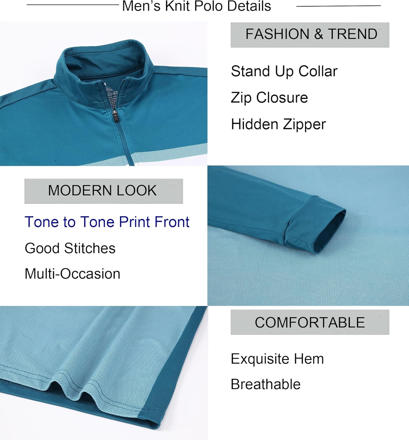 Alex Vando Mens Golf Shirts Long Sleeve Mock Neck Color Block Zipper Polo Shirt for Men - Image 5