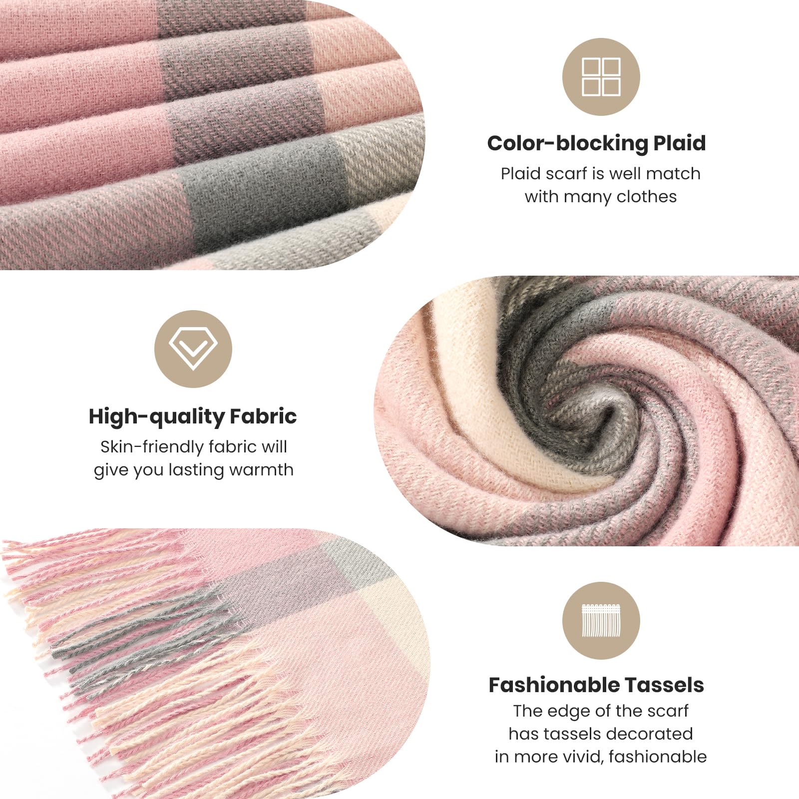 Pleneal Scarf for Women, Womens Winter/Fall Scarf,Long Plaid Shawls and Wraps, Cashmere Feel Blanket Pashmina Scarves