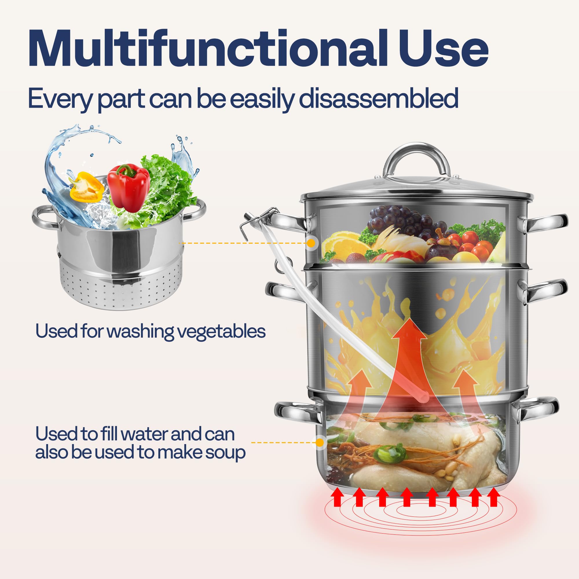 VIVOHOME Stal nierdzewna Sokowirówka Parowar Wyciskarka Sok Owoce Warzywa Parowar 10L z pokrywką ze szkła hartowanego 2 węże zacisk uchwyty pętli | 11 Qt Garnek do gotowania na parze z pokrywką ze szkła hartowanego, 2 węże, zacisk, uchwyty pętli
