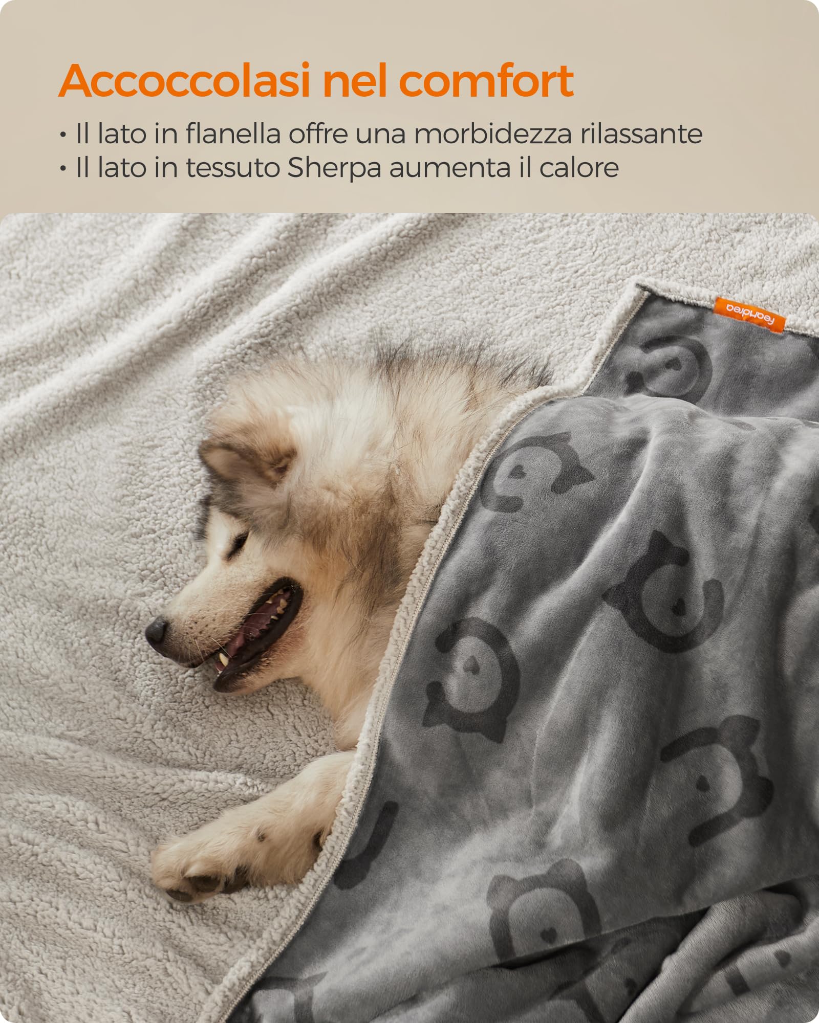 Feandrea Coperta Impermeabile per Cani, Coperta Animali Domestici in Sherpa per Cani di Extra Grande Taglia, Gatti, 229 x 203 cm, XXXL, Coprisedile Reversibile Lavabile in Lavatrice, Grigio PPB090G01