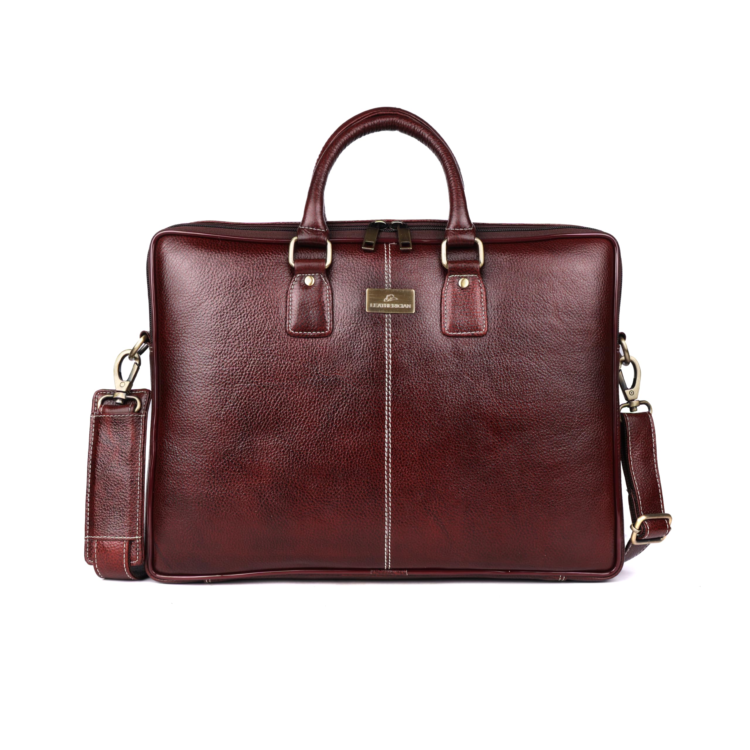 LEATHERICIAN Genuine Leather Office Bag for Men | 16 Inch Laptop Messenger Bag with Adjustable Shoulder Strap | Multi-Compartment Travel Briefcase Compatible with MacBook, Dell, HP, Lenovo (Brown1)
