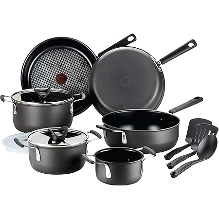 T-fal All-In-One Hard Anodized Dishwasher Safe Nonstick Cookware Set, 12-Piece, Black