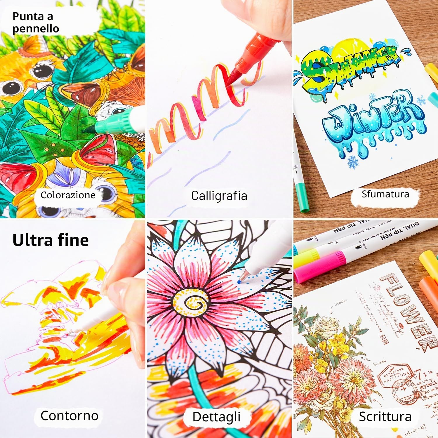 Shuttle Art Pennarelli Doppia Punta, 56 Pennarelli per Lettering Punta Fine e Pennarelli con Punta a Pennello Ideale per Artisti Adulti Bambini Scrittura a Mano Diario Schizzi Libri da colorare.