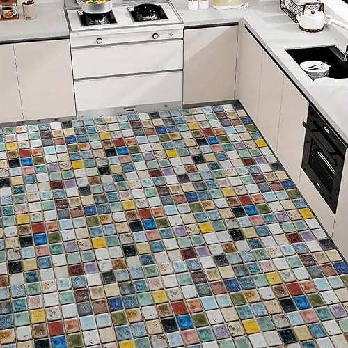 Miniatura 8 de Azulejos autoadhesivos de 12 x 12 pulgadas, multicolores para despegar y pegar, tablones de vinilo retro con patrón de mosaico para cocina, baño,