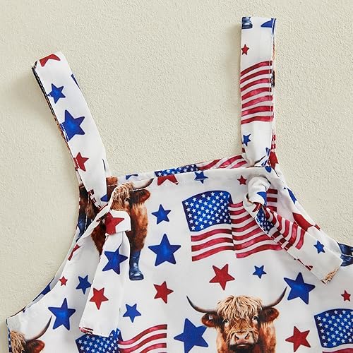 Miniatura 5 de Traje de bebé niña del 4 de julio, color rojo, blanco y azul, estampado de burbujas, overol general para bebé niña del 4 de julio