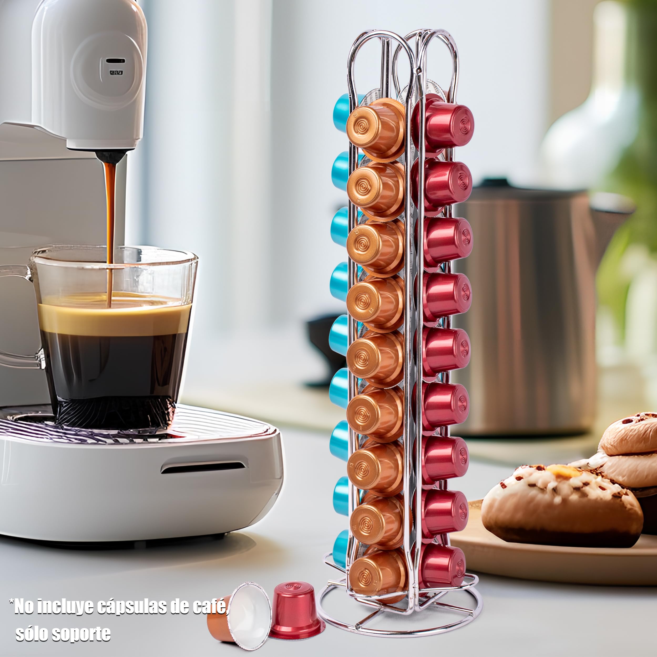Organizador de Cápsulas de Café - Soporte para 40 Cápsulas de Nespresso, Portacapsulas Acero Inoxidable Para Mesa, Oficina, Comedor (40 Cápsulas)