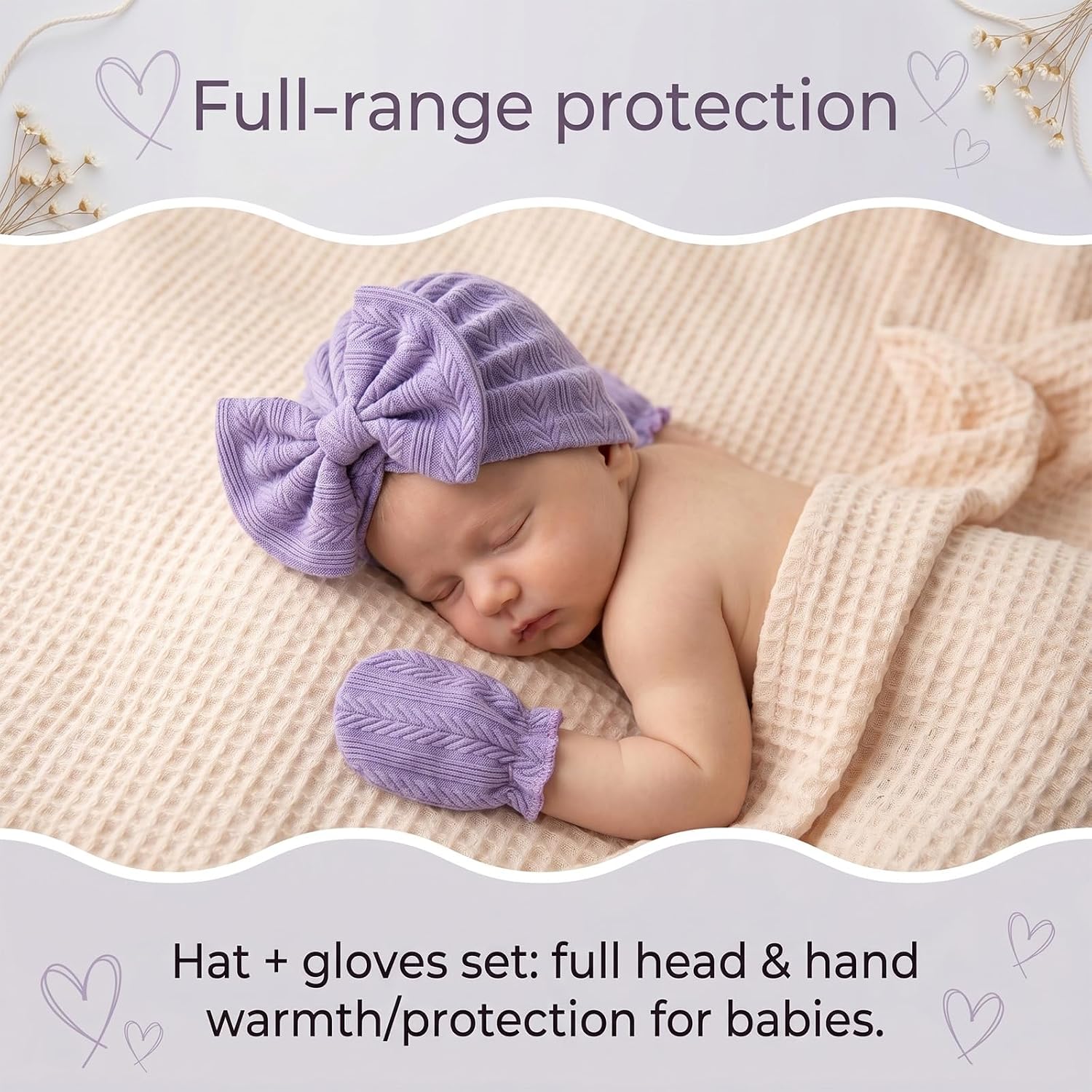 Newborn Baby Girl Hat Mittens Soft Hospital Bow Hats Beanie No Scratch Gloves for Infant New Born Girls 0-6 Months