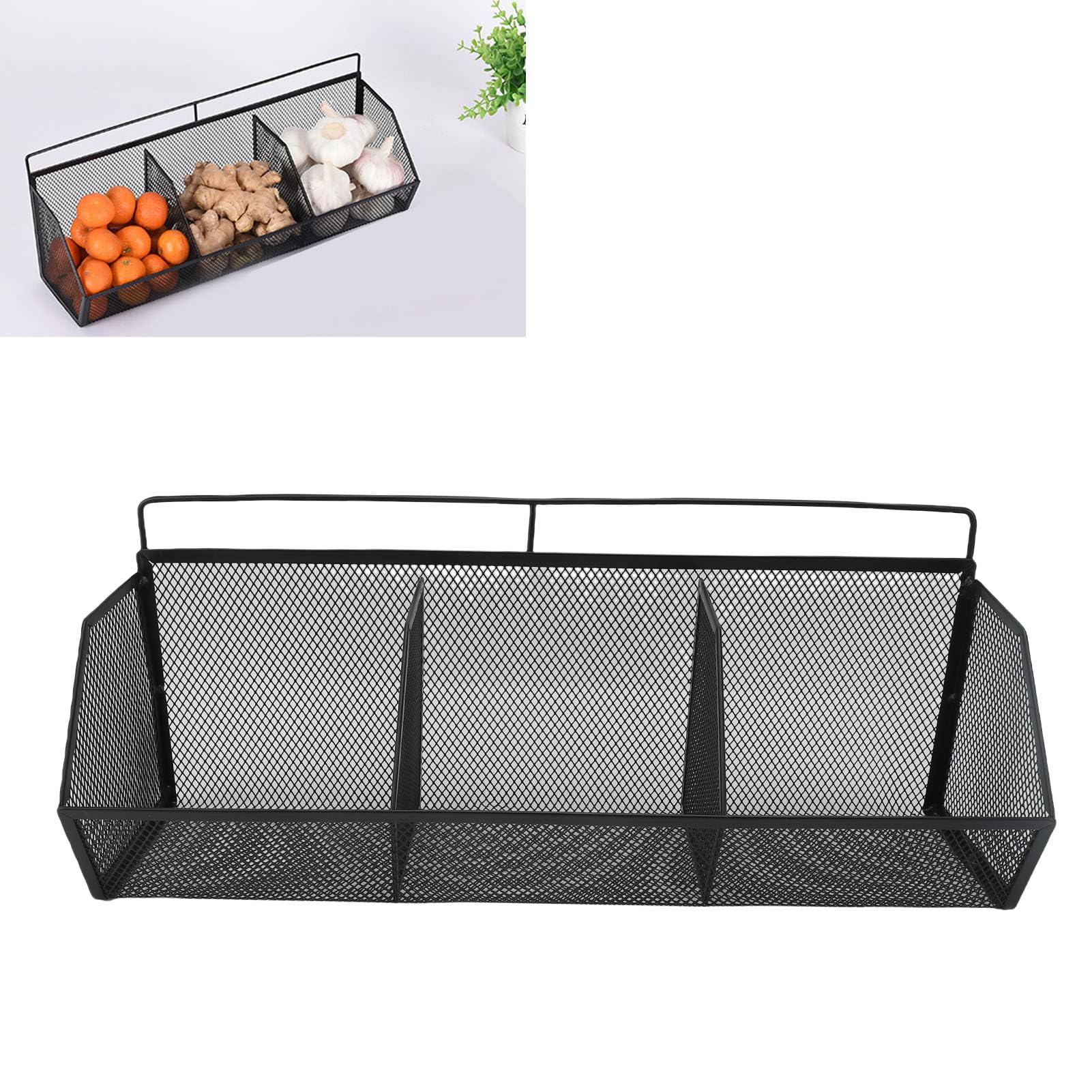 Cesta de alambre de metal, 3 rejillas para colgar en la pared, organizador de almacenamiento de apertura inclinada para cocina, baño, lavandería, hogar, cafetería, oficina, garaje (negro)