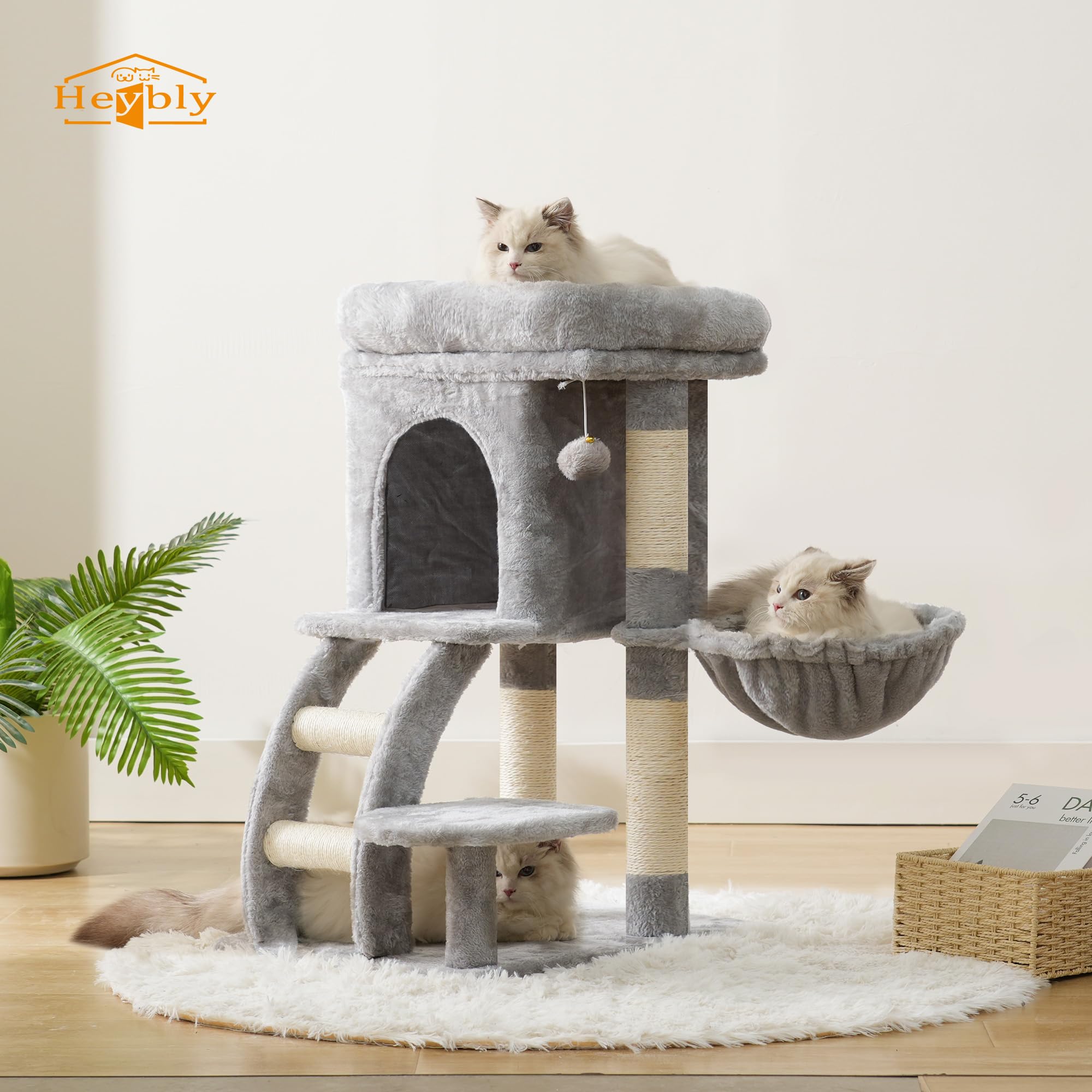 Heybly Albero Tiragraffi Per Gatti, Tiragraffi Piccolo Per Gatti Alto 75 cm Con Piattaforma Superiore, Tana, Amaca, Scala Di Arrampicata, Gioco da Gatto, Mobile da Gatto, Grigio Chiaro HCT009SW
