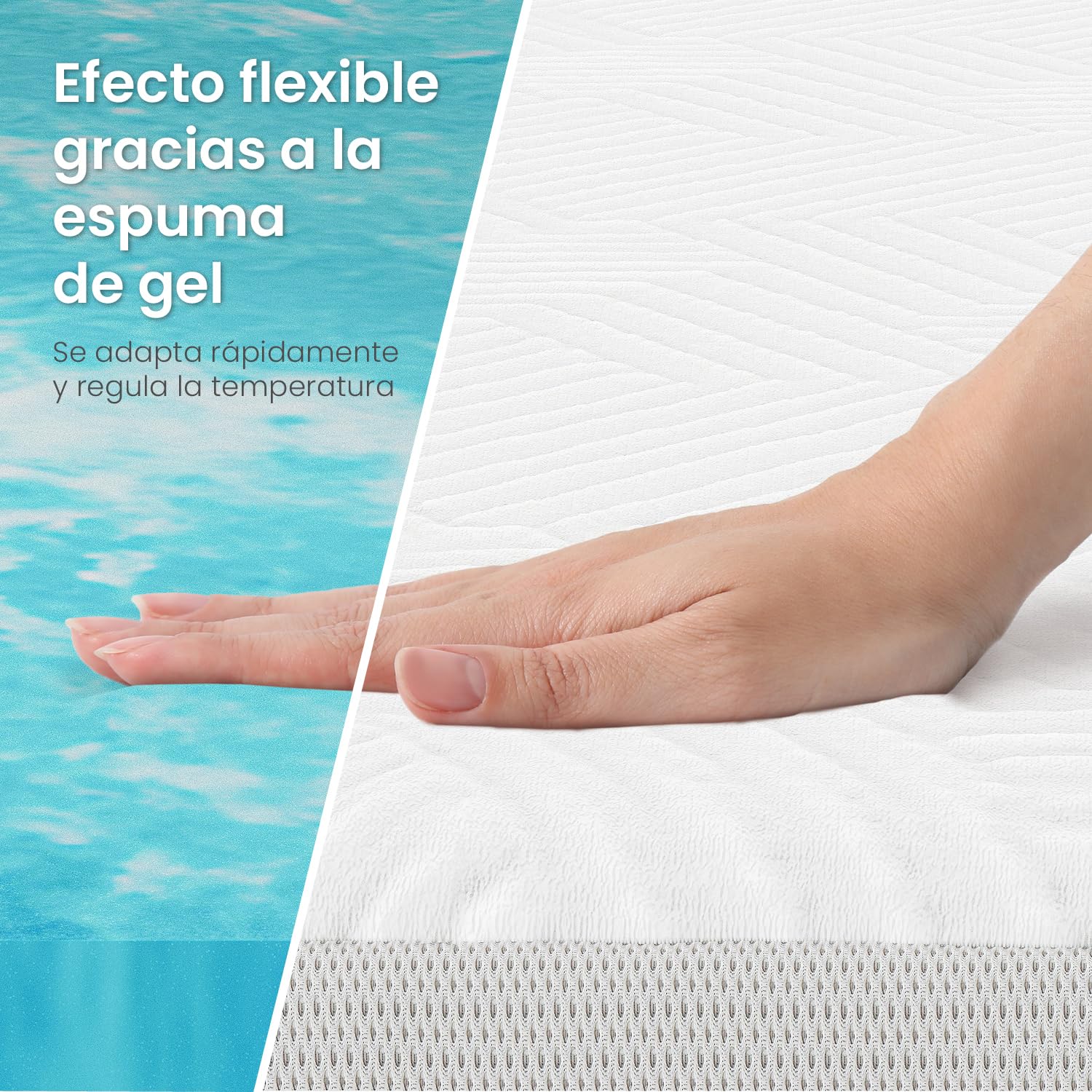 ELONEO Gel Topper 100x190cm, cubrecolchón de Espuma viscoelástica con Gel de 5 cm de Altura, Funda Transpirable de Malla 3D, cómodo cubrecolchón con Fundas en Las Esquinas