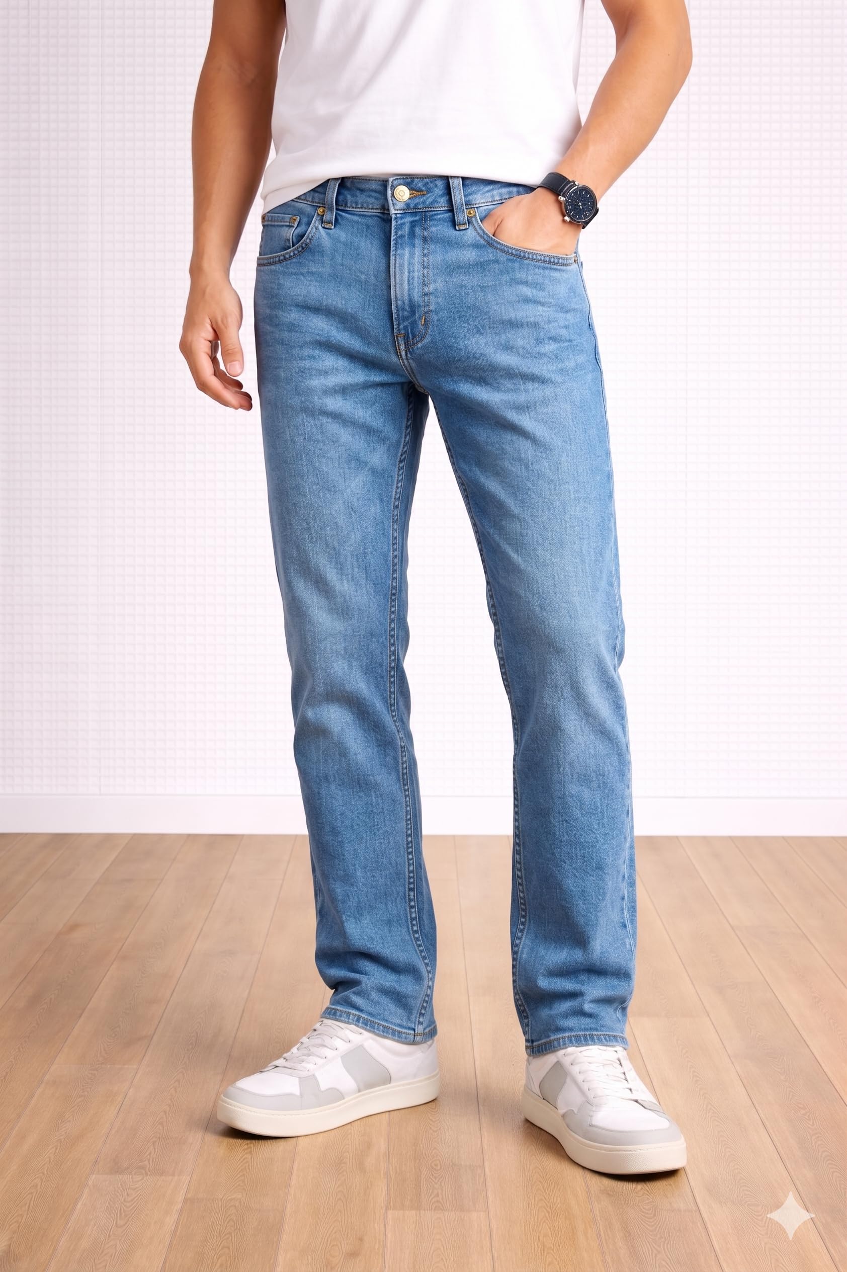 rotus enterprises Men's Straight Fit Jeans, Light Blue Denim, Classic Style, Casual Wear-picture-1