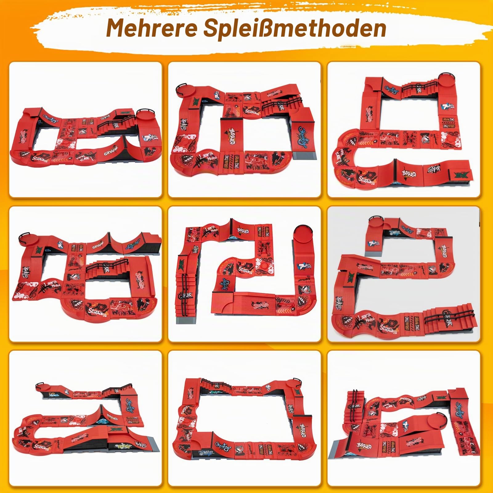 Gr8ware Finger Skateboards, 6 Stück Mini Skate Skateboards und Ramps Zubehör Set with 11 Kombinationen Skate Parks DIY Montage Finger-Skateboard Toys