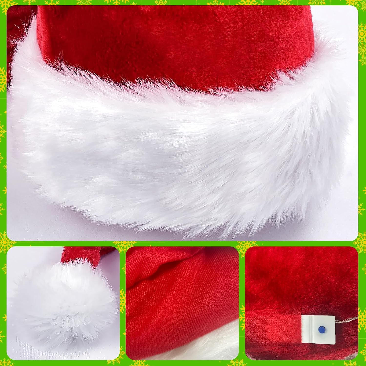 LED Santa Hat Light Up Christmas Hat Glow Lighted Santa Cap with Colorful Led Strip Light for Adults Xmas New Year Party Headwear